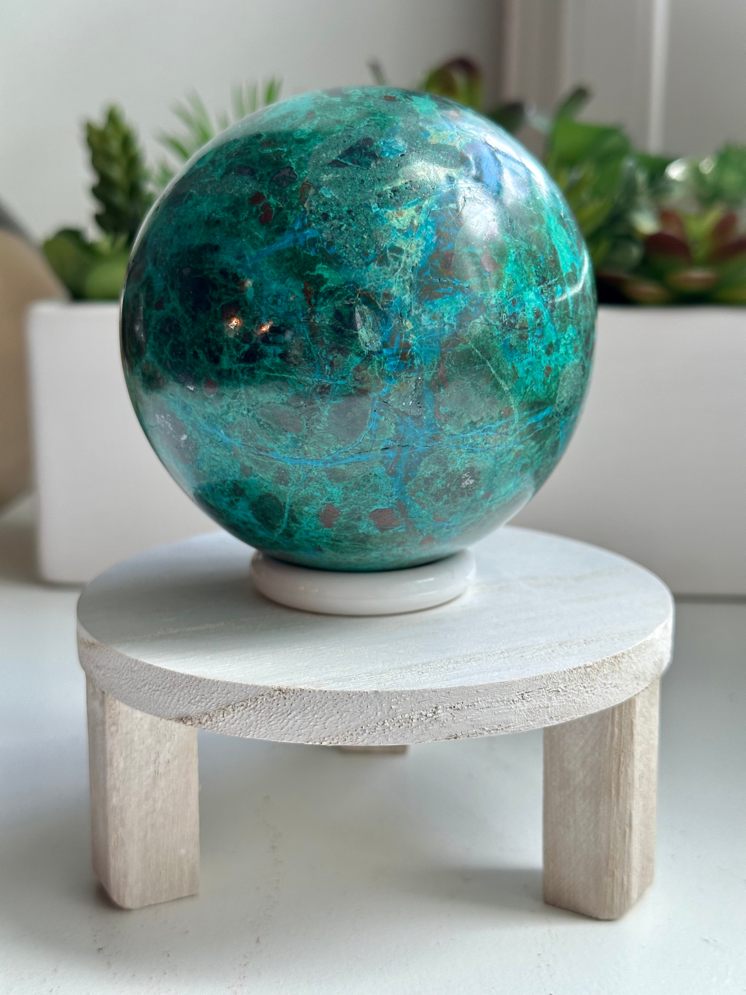 High Quality Large Chrysocolla sphere from Peru. 2lbs 10.8oz.