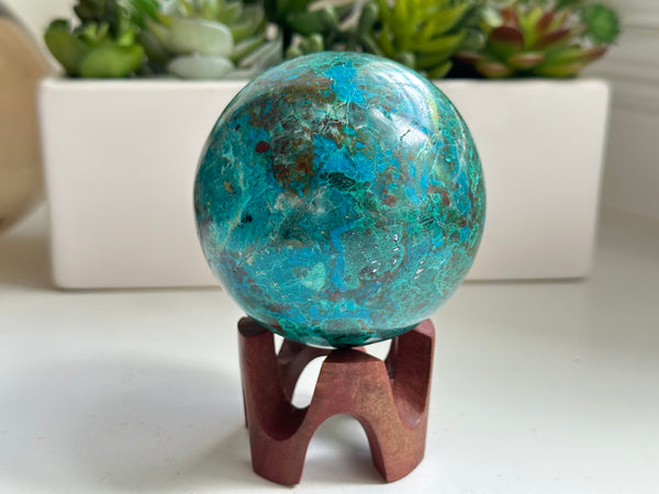 High Quality Large Chrysocolla sphere from Peru. 1lb 11.5oz.