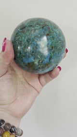 High Quality Large Chrysocolla sphere from Peru. 1lb 11.5oz.