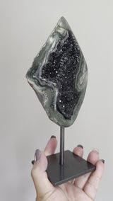 Display-ready Black Galaxy Amethyst Geode from Uruguay.
