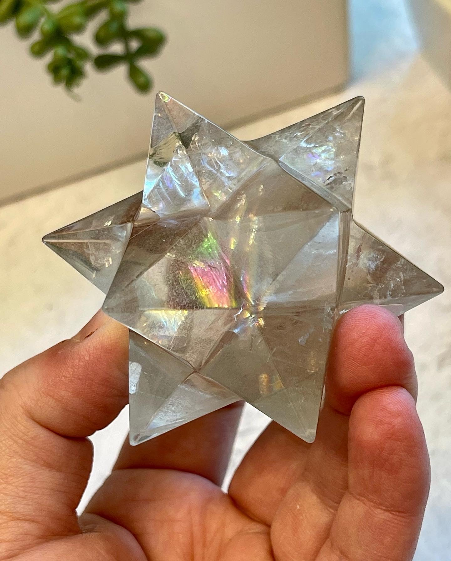 Light Smoky Quartz Polished Stars from Brazil with 12 Points and Rainbows