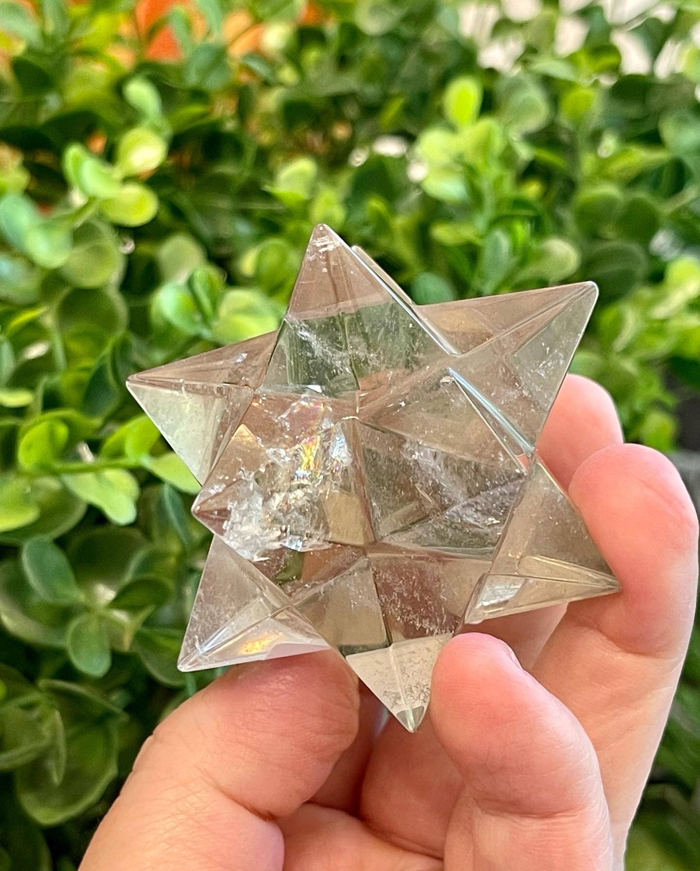 Light Smoky Quartz Polished Stars from Brazil with 12 Points and Rainbows