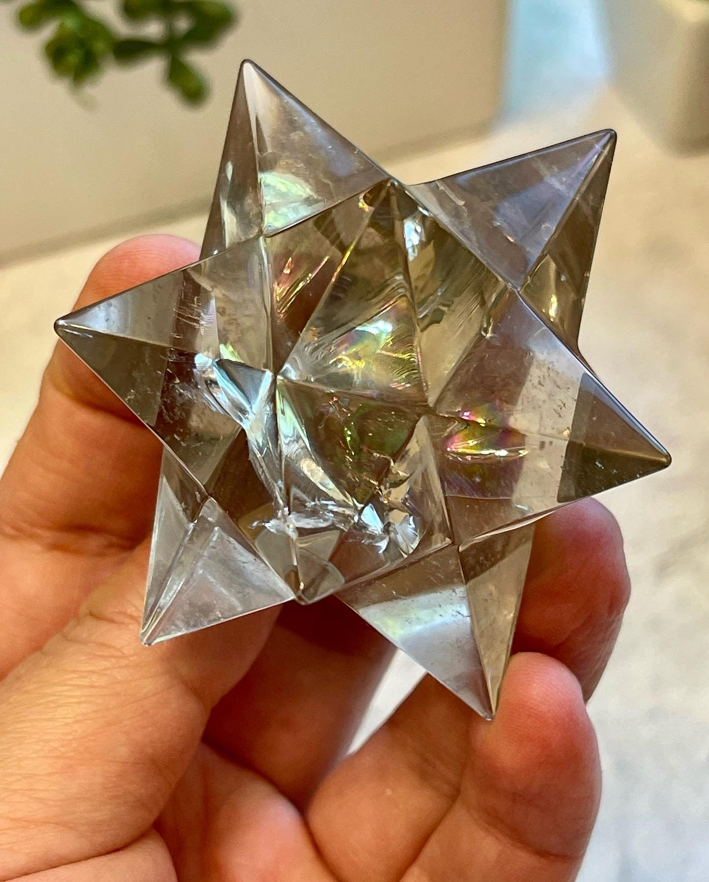 Light Smoky Quartz Polished Stars from Brazil with 12 Points and Rainbows