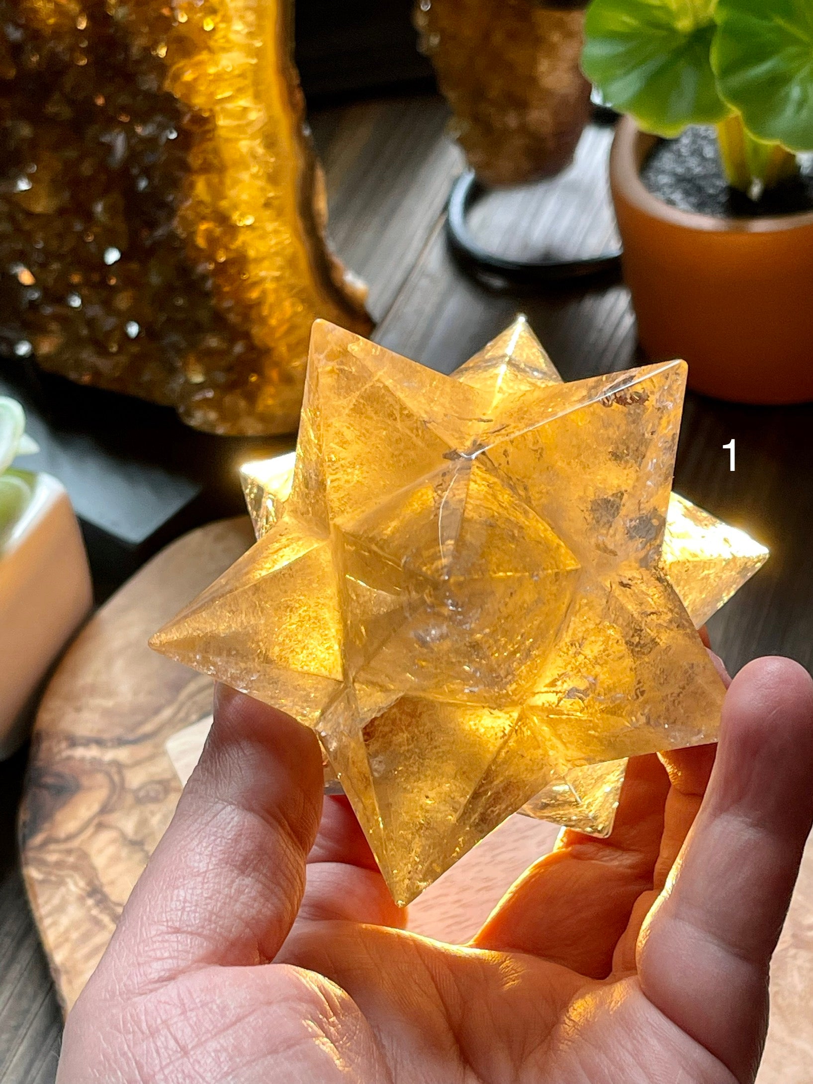 Light Smoky Quartz Polished Stars from Brazil with 12 Points and Rainbows