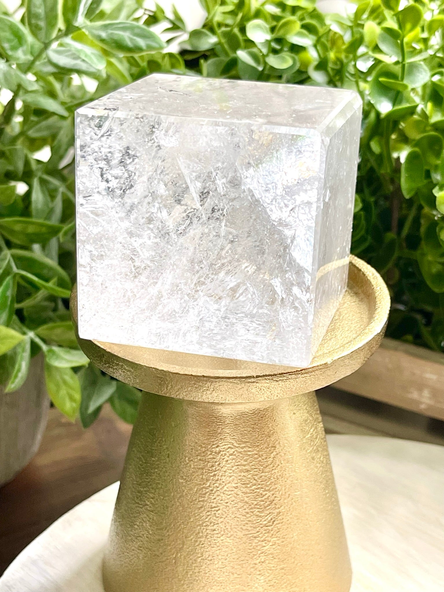 Quartz Hexahedron from Brazil. Polished large clear Quartz Platonic Shape.