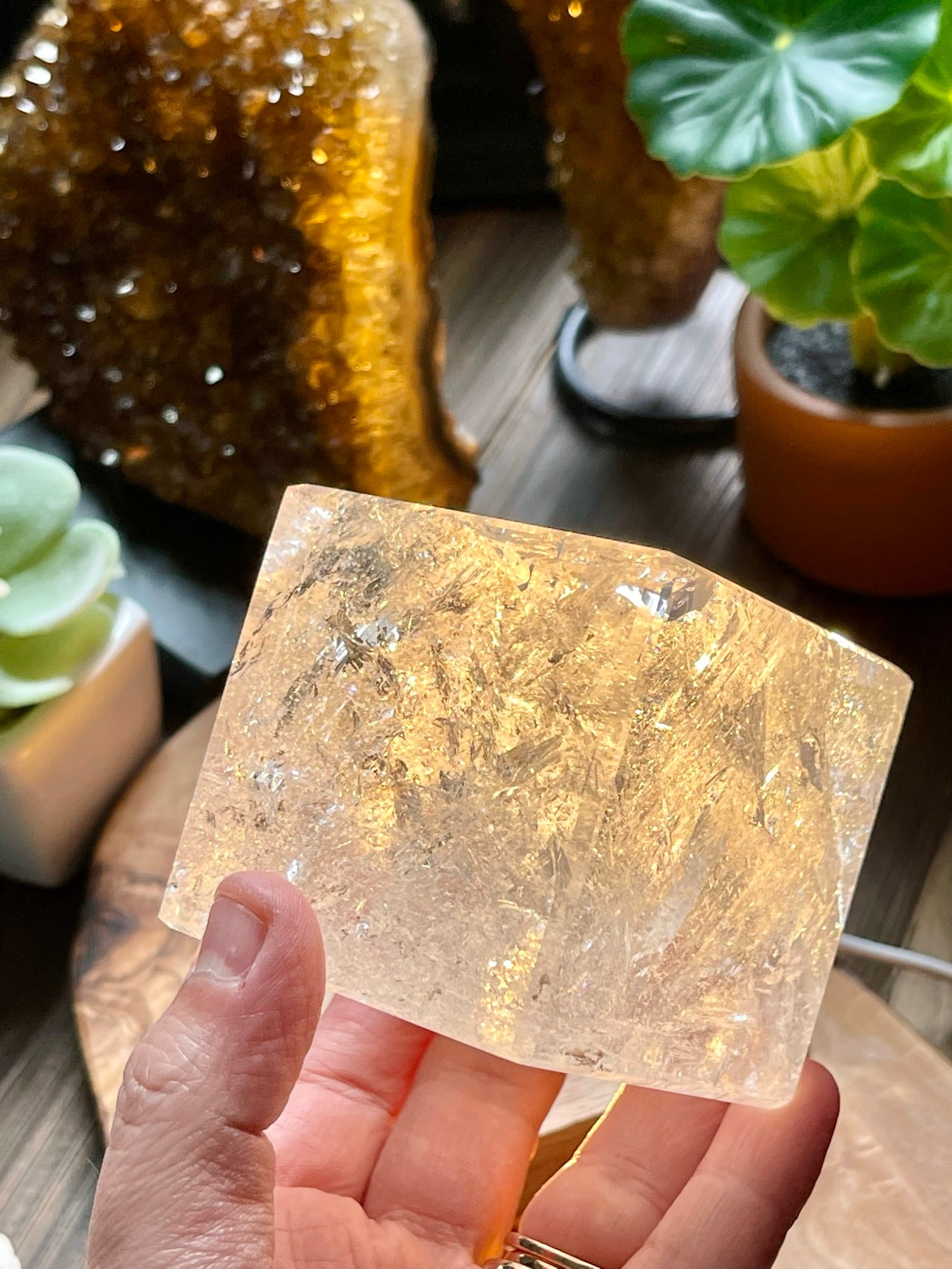 Quartz Hexahedron from Brazil. Polished large clear Quartz Platonic Shape.