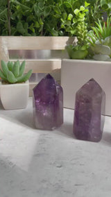 Grade AAA Amethyst Towers, Polished Gemmy Brazilian Amethyst Towers with phantoms and rainbows