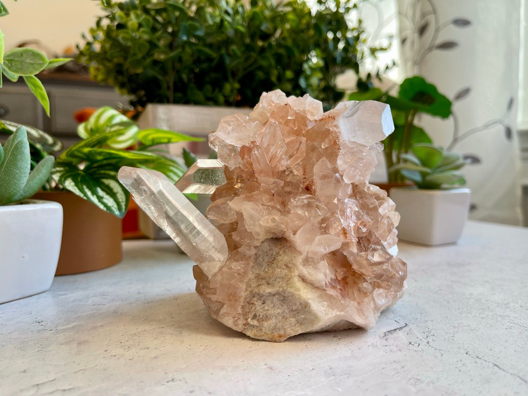 High Grade Pink Samadhi Himalayan Quartz Cluster from India