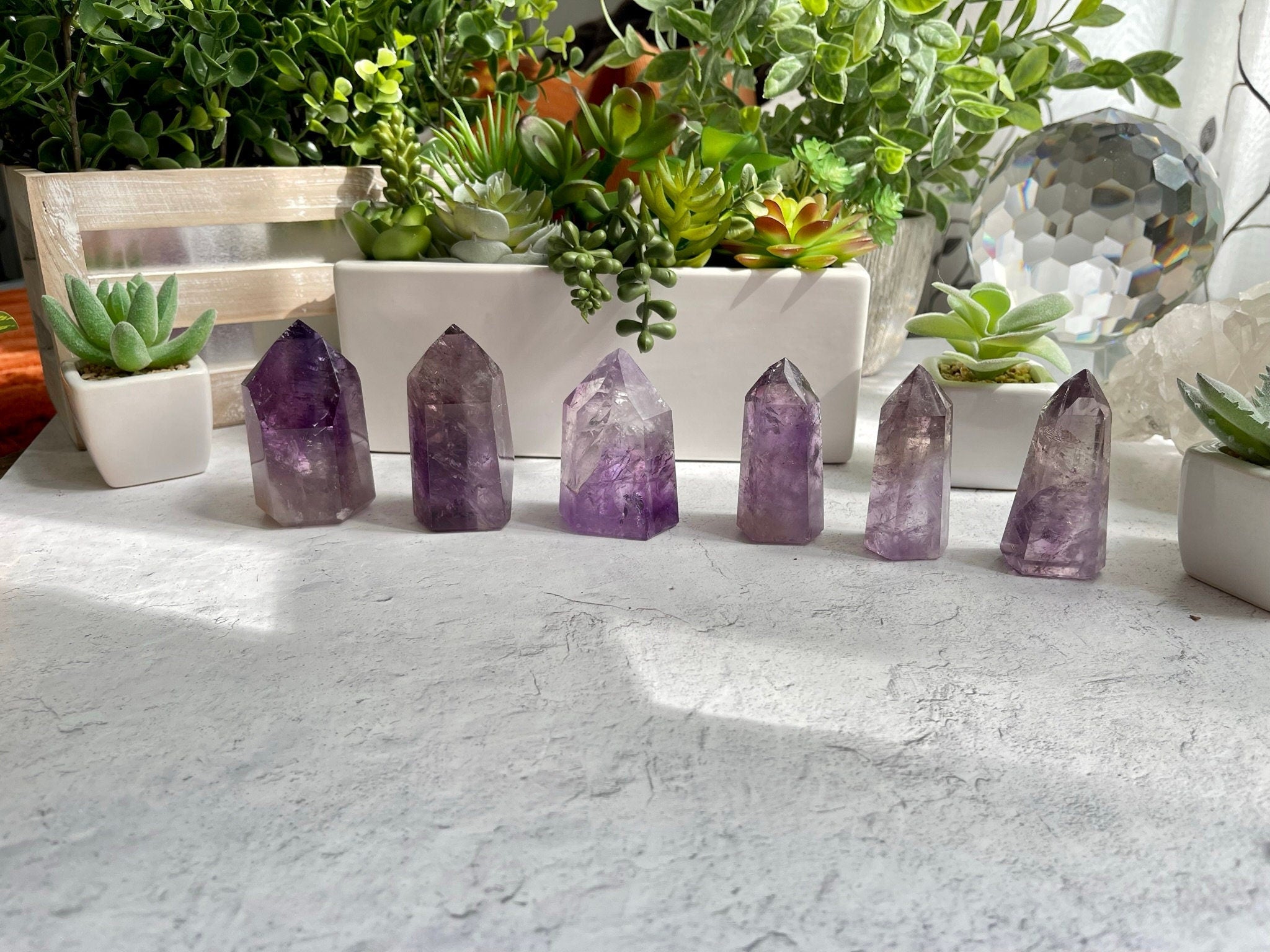 Grade AAA Amethyst Towers, Polished Gemmy Brazilian Amethyst Towers with phantoms and rainbows