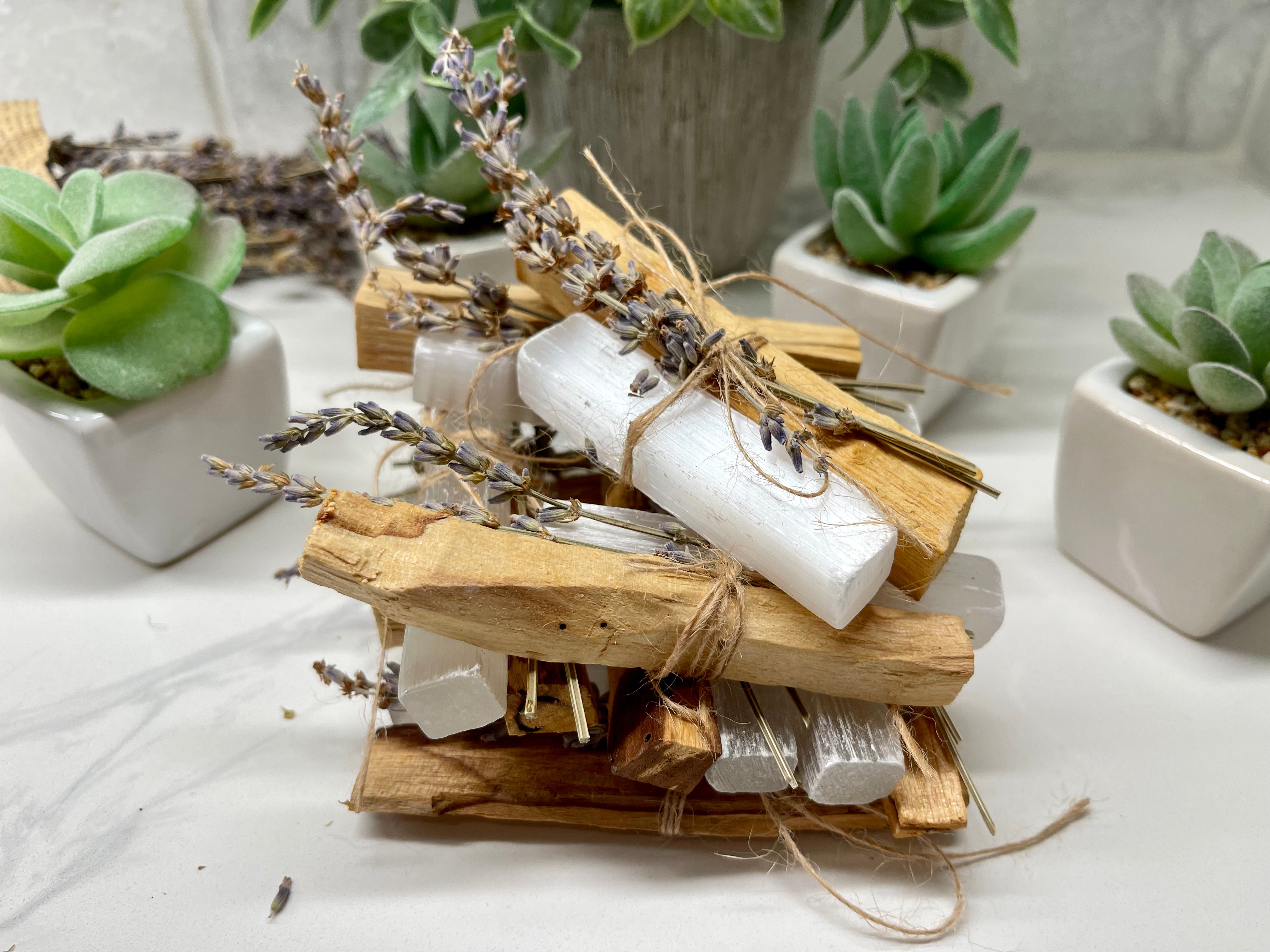 Selenite and Palo Santo bundles