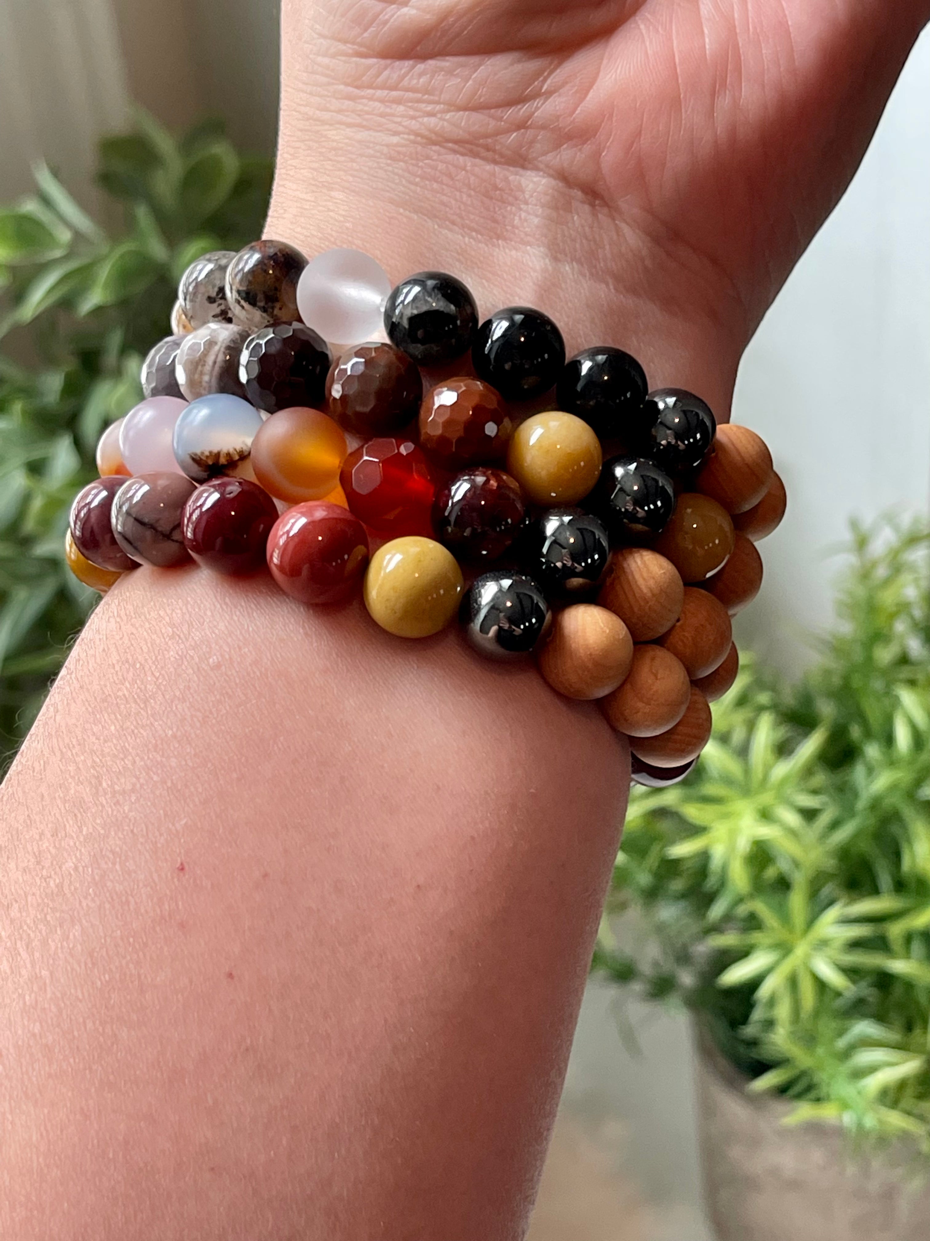 Handmade Petrified wood Jasper bracelet. 10mm Natural crystal beads.