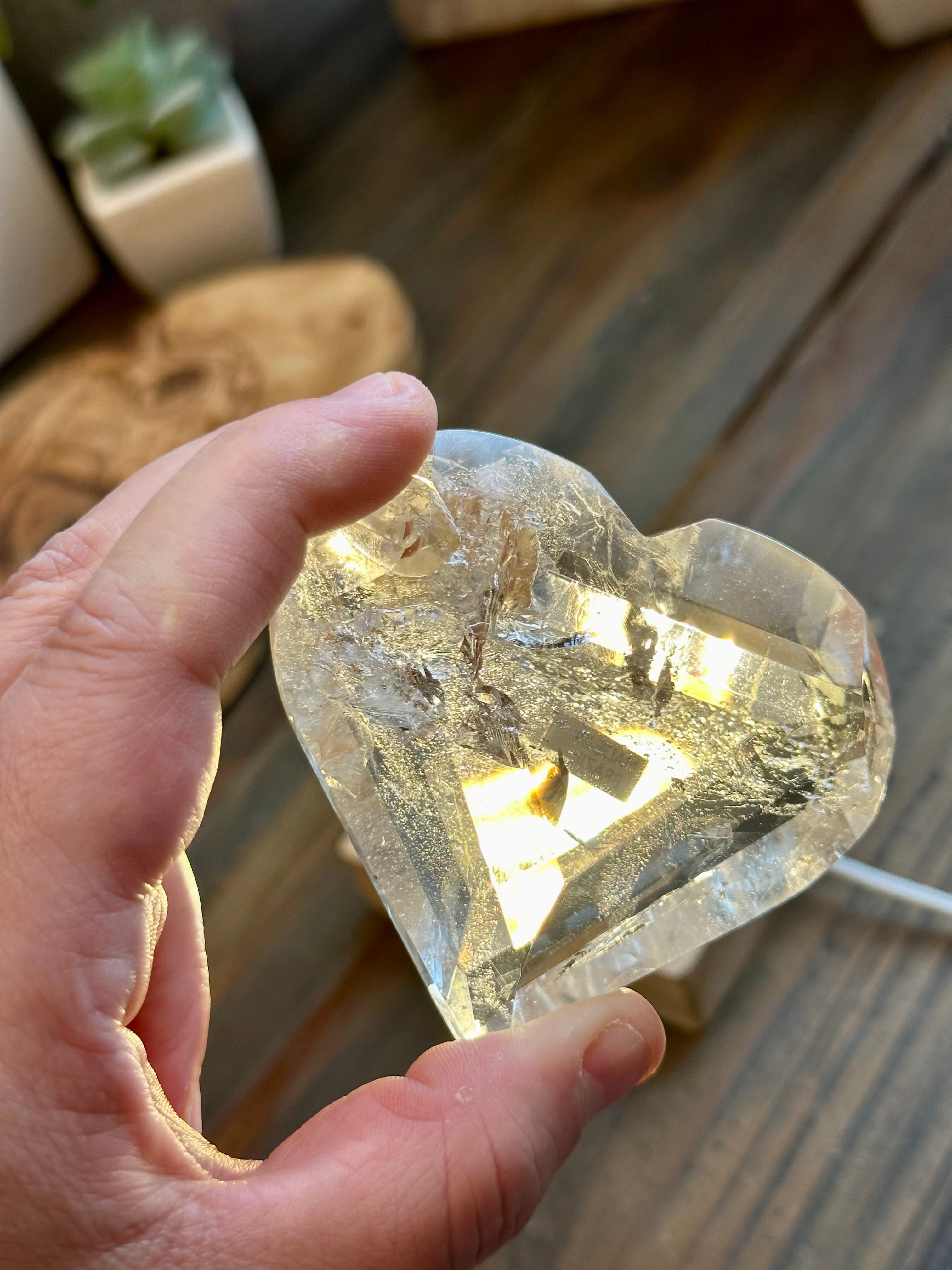 Quartz Polished Hearts with Rainbows from Brazil