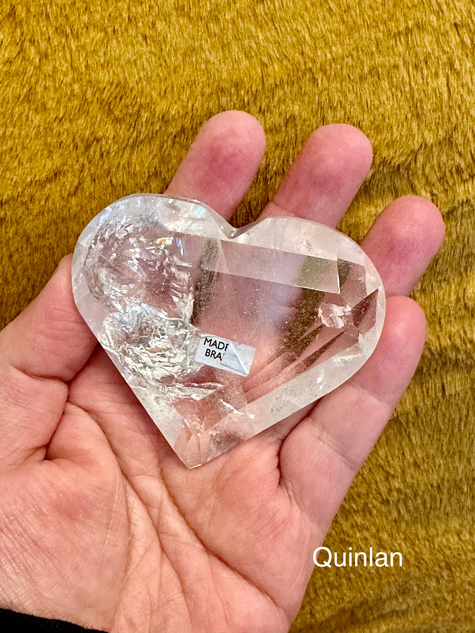 Quartz Polished Hearts with Rainbows from Brazil