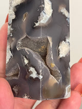 Black Flower Agate tower with Druzy pockets from Madagascar. Gorgeous medium sized tower.