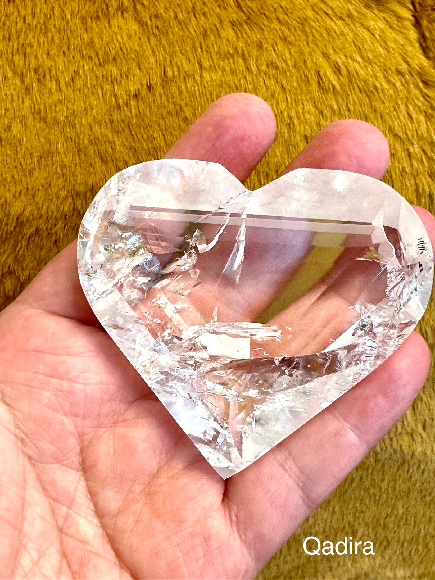 Quartz Polished Hearts with Rainbows from Brazil