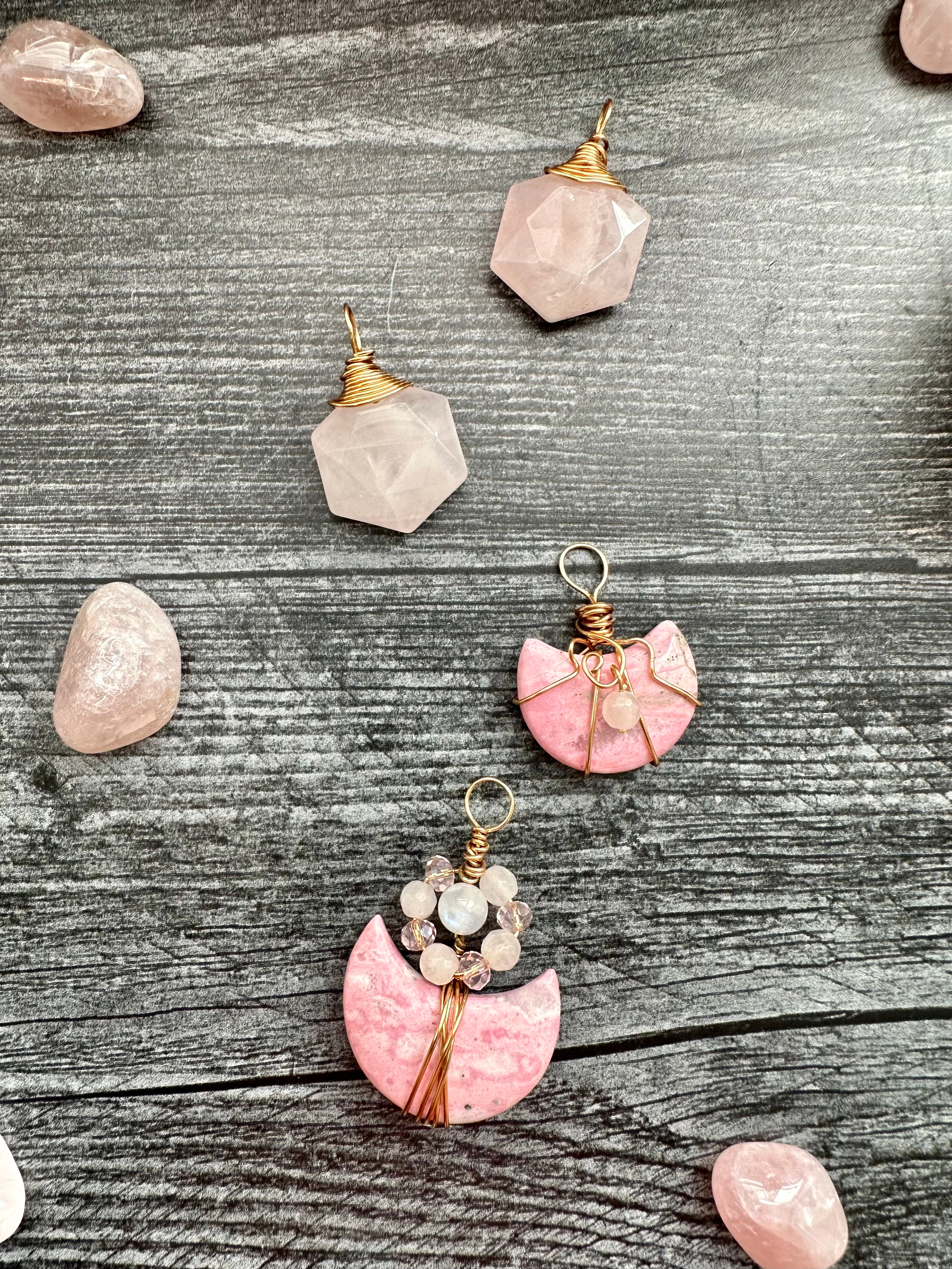 Rose Quartz Hand-Wired Pendants