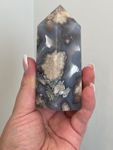 Black Flower Agate tower from Madagascar. Medium size tower full of Agate flowers.