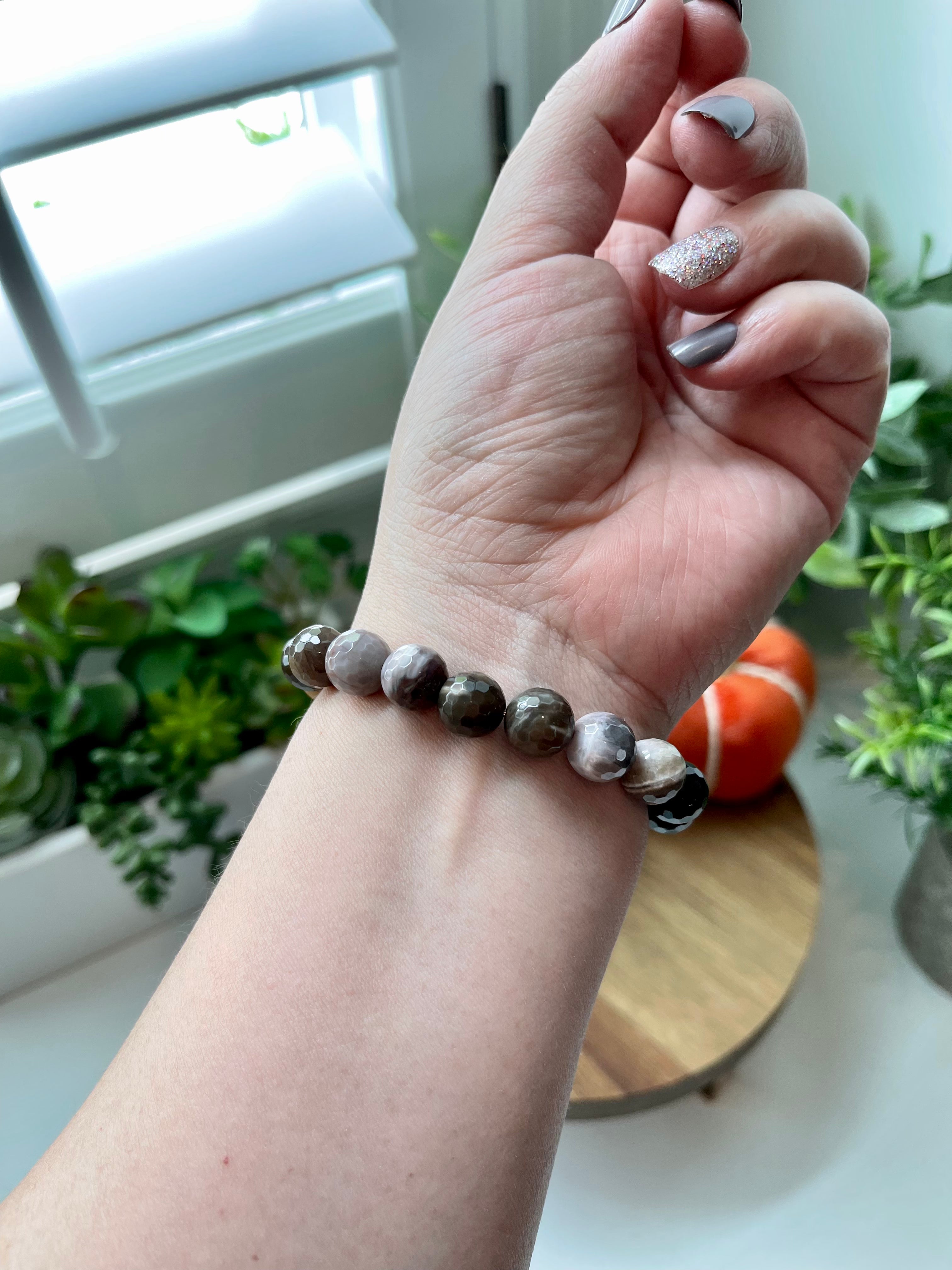 Handmade Petrified wood Jasper bracelet. 10mm Natural crystal beads.