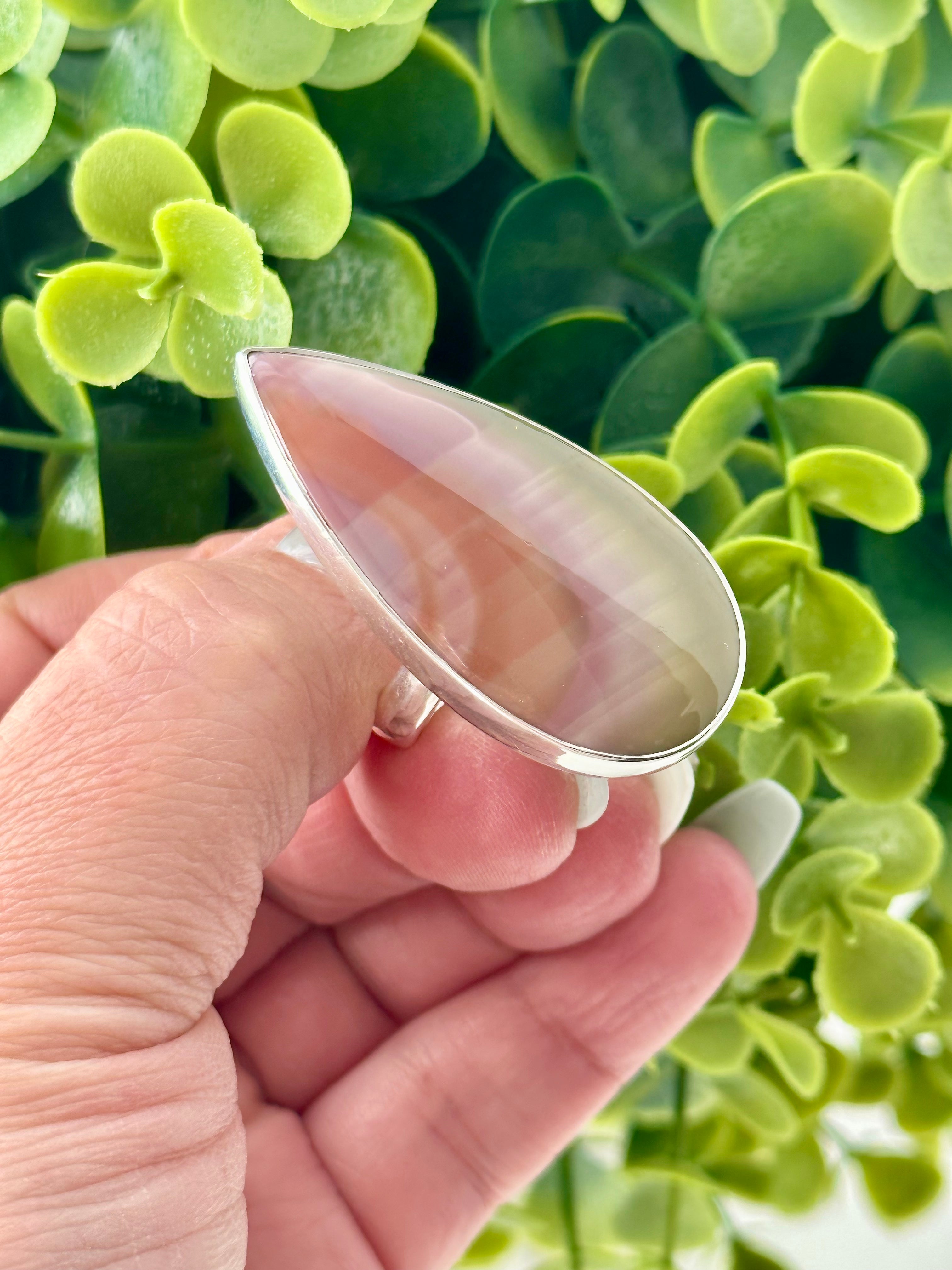 Large Imperial Jasper stiletto-shaped Adjustable Silver Ring