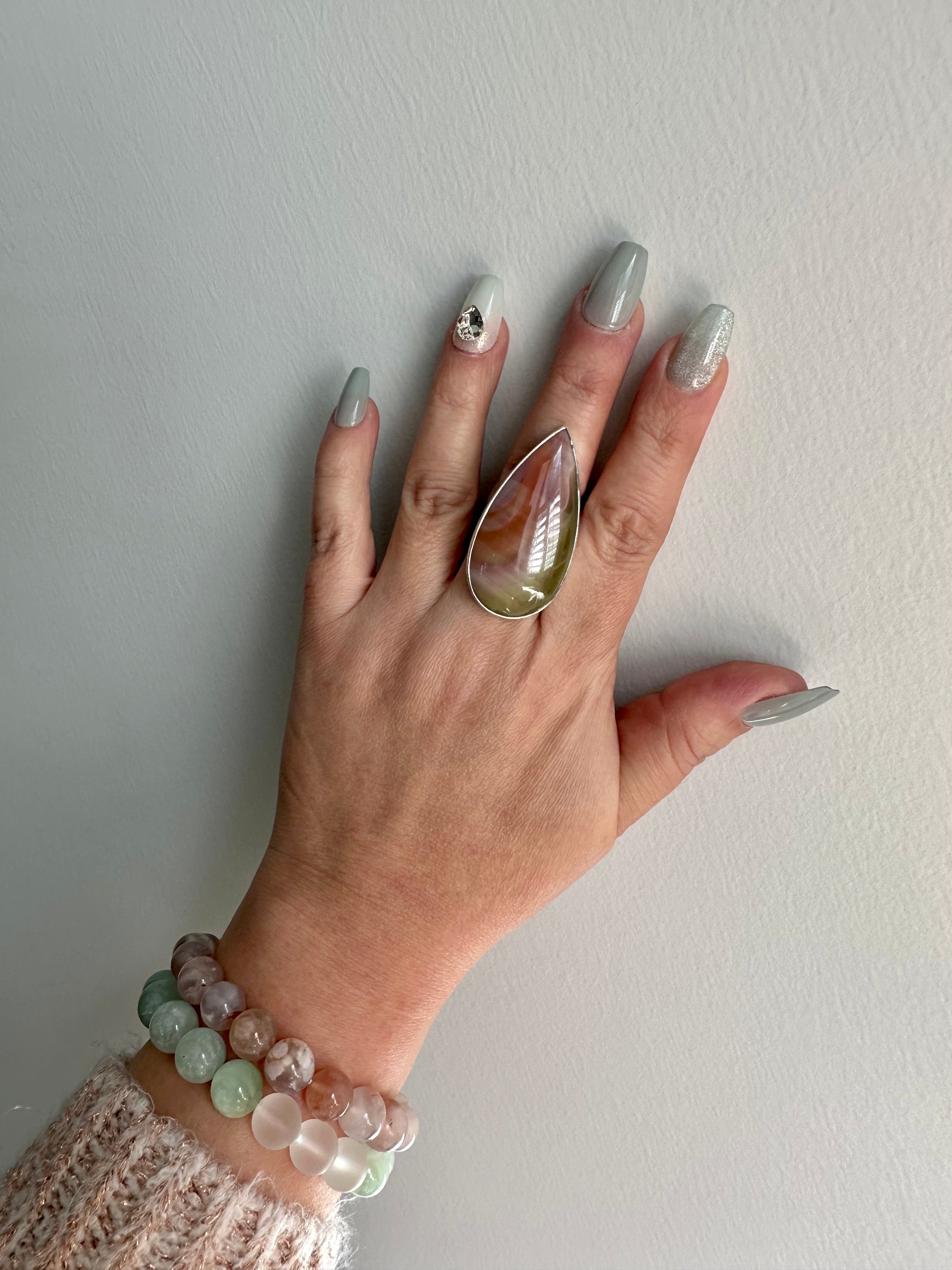 Large Imperial Jasper stiletto-shaped Adjustable Silver Ring