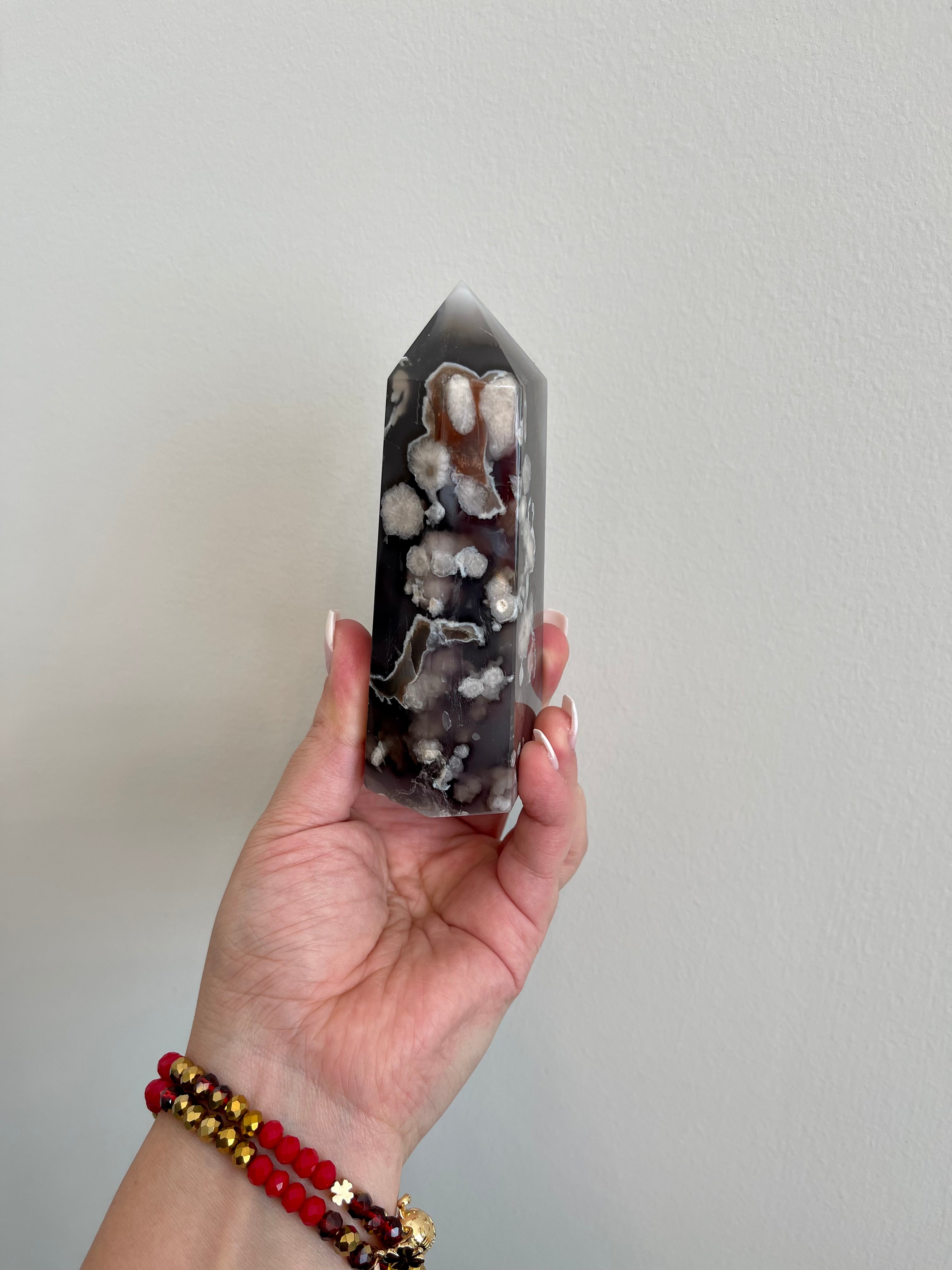 Black Flower Agate tower from Madagascar. Goregous large Flower Agate Tower.