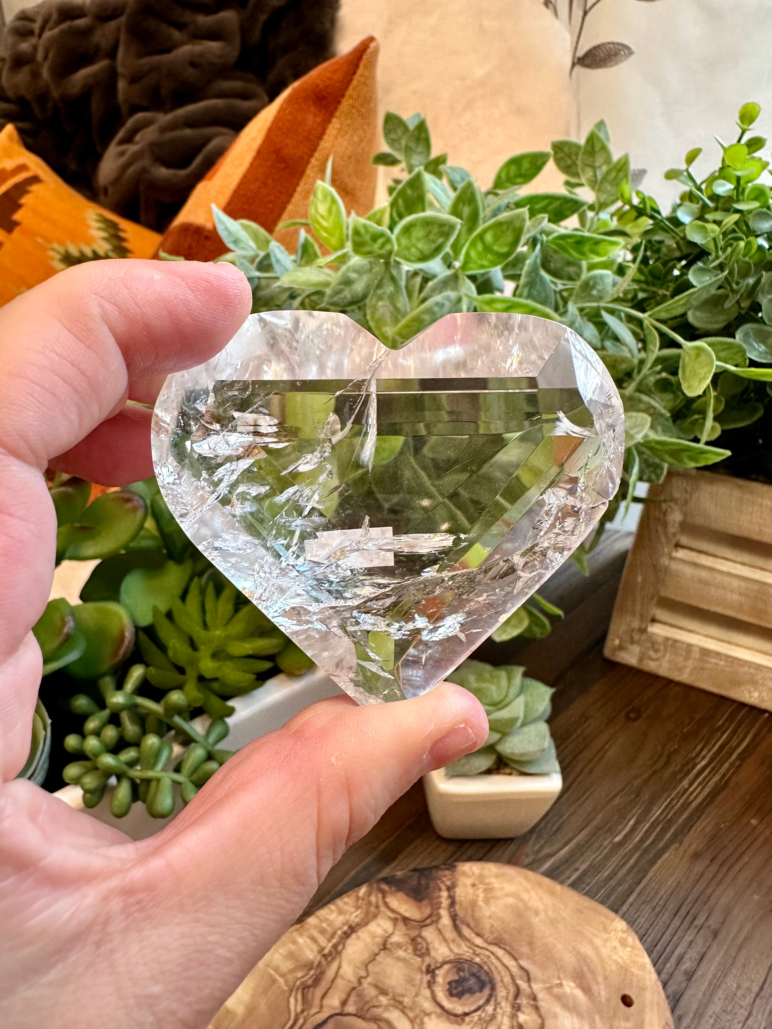 Quartz Polished Hearts with Rainbows from Brazil