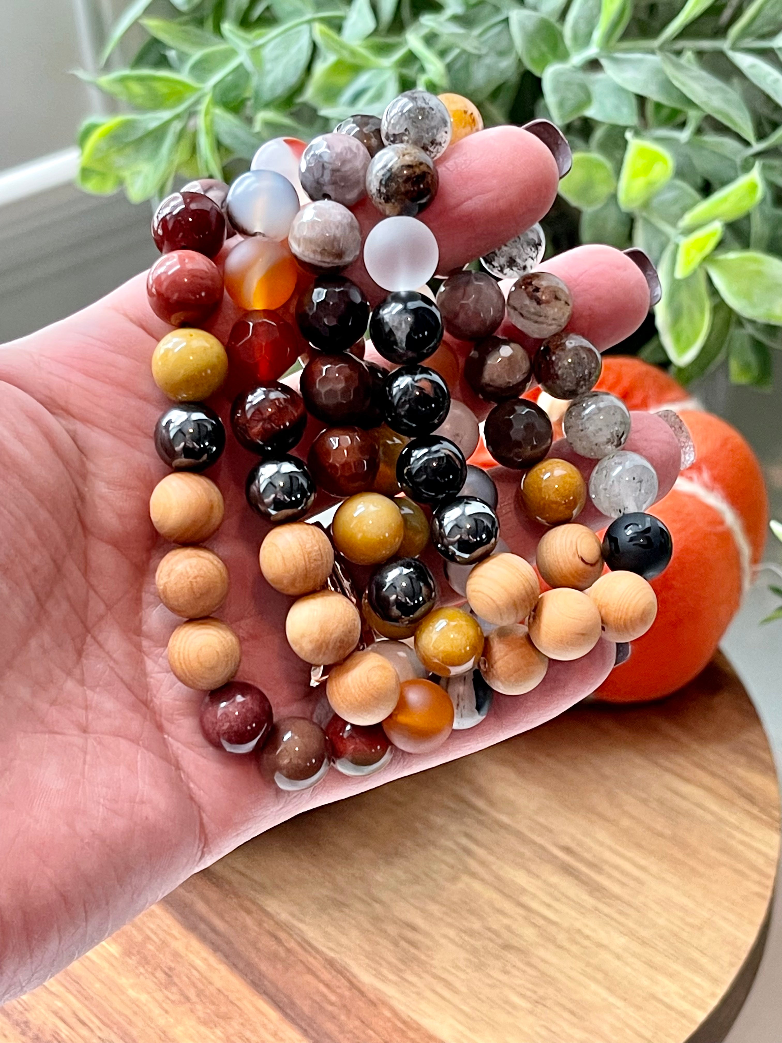 Handmade Montana Agate, Carnelian and Red Tiger's Eye bracelet. 10mm Natural crystal beads.