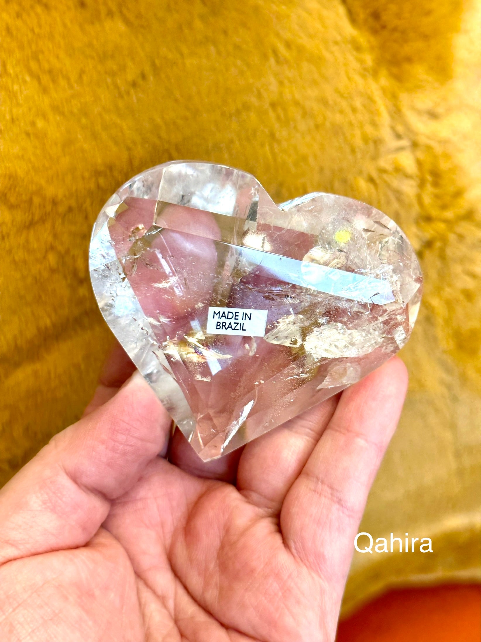 Quartz Polished Hearts with Rainbows from Brazil