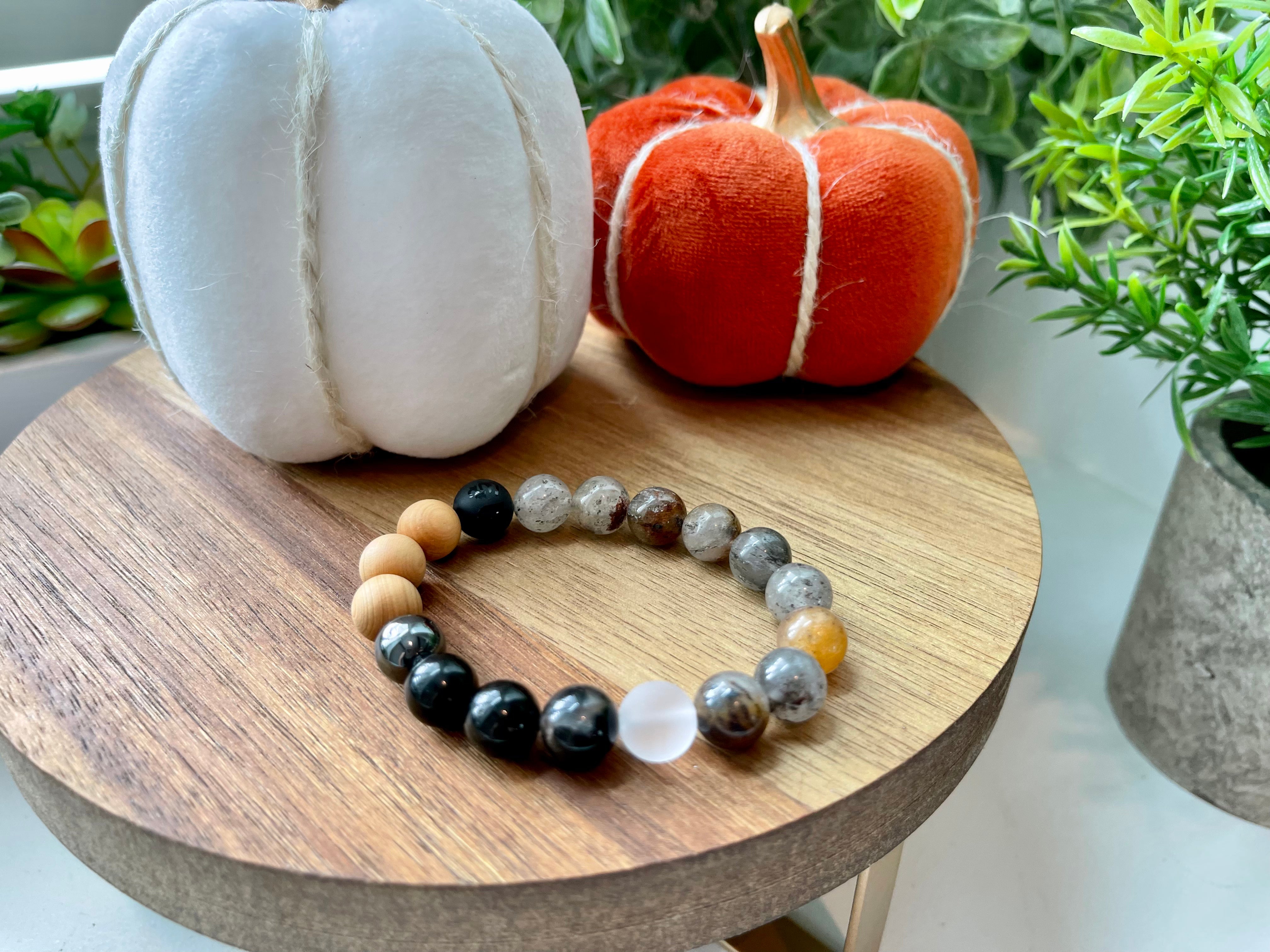 Handmade Phantom Quartz and Tourmaline bracelet. 10mm Natural crystal beads