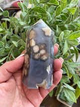 Black Flower Agate tower from Madagascar. Medium size tower full of Agate flowers.