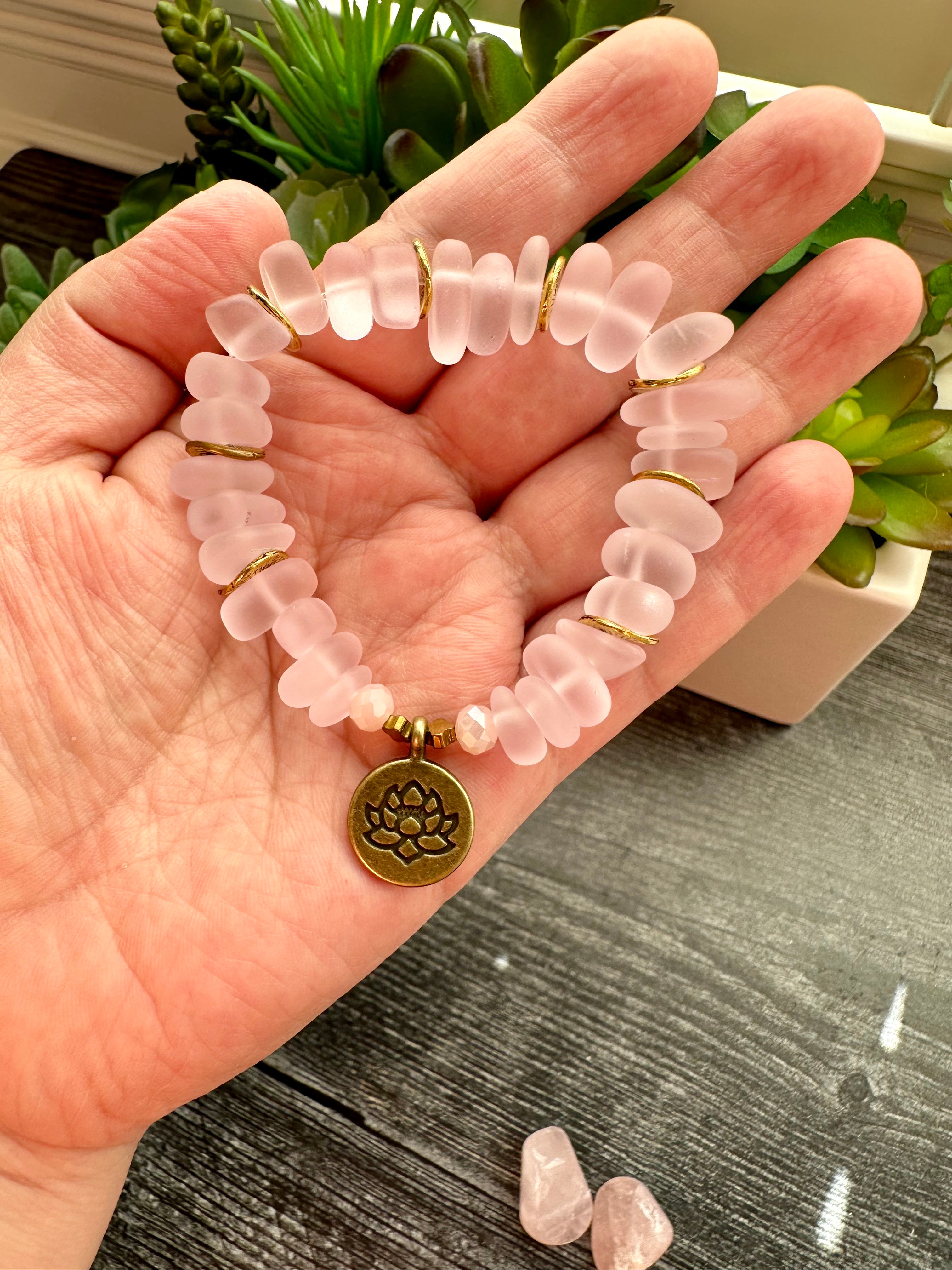 Stacked Crystal Beaded Bracelets in Pink and Grey tones