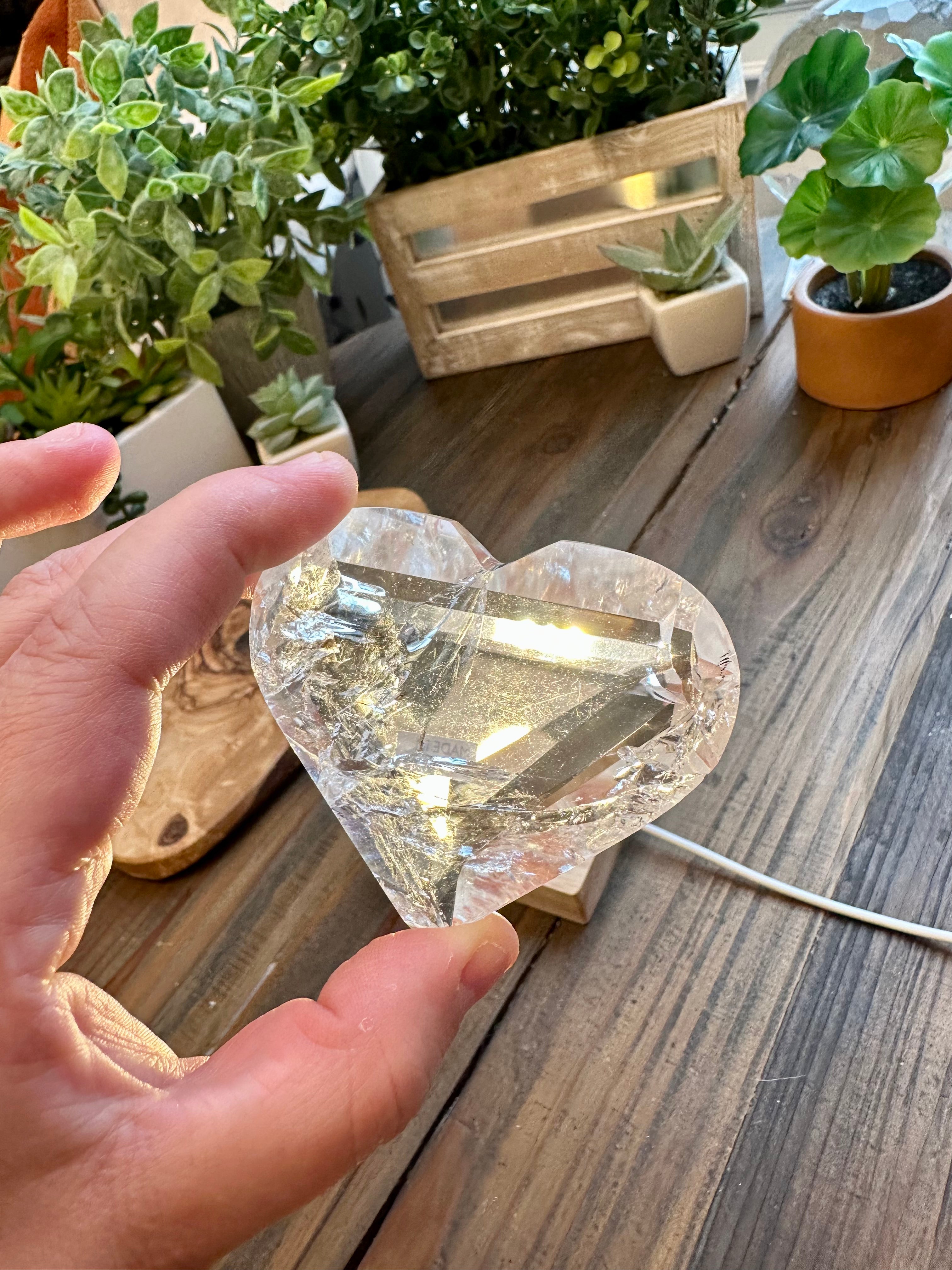 Quartz Polished Hearts with Rainbows from Brazil