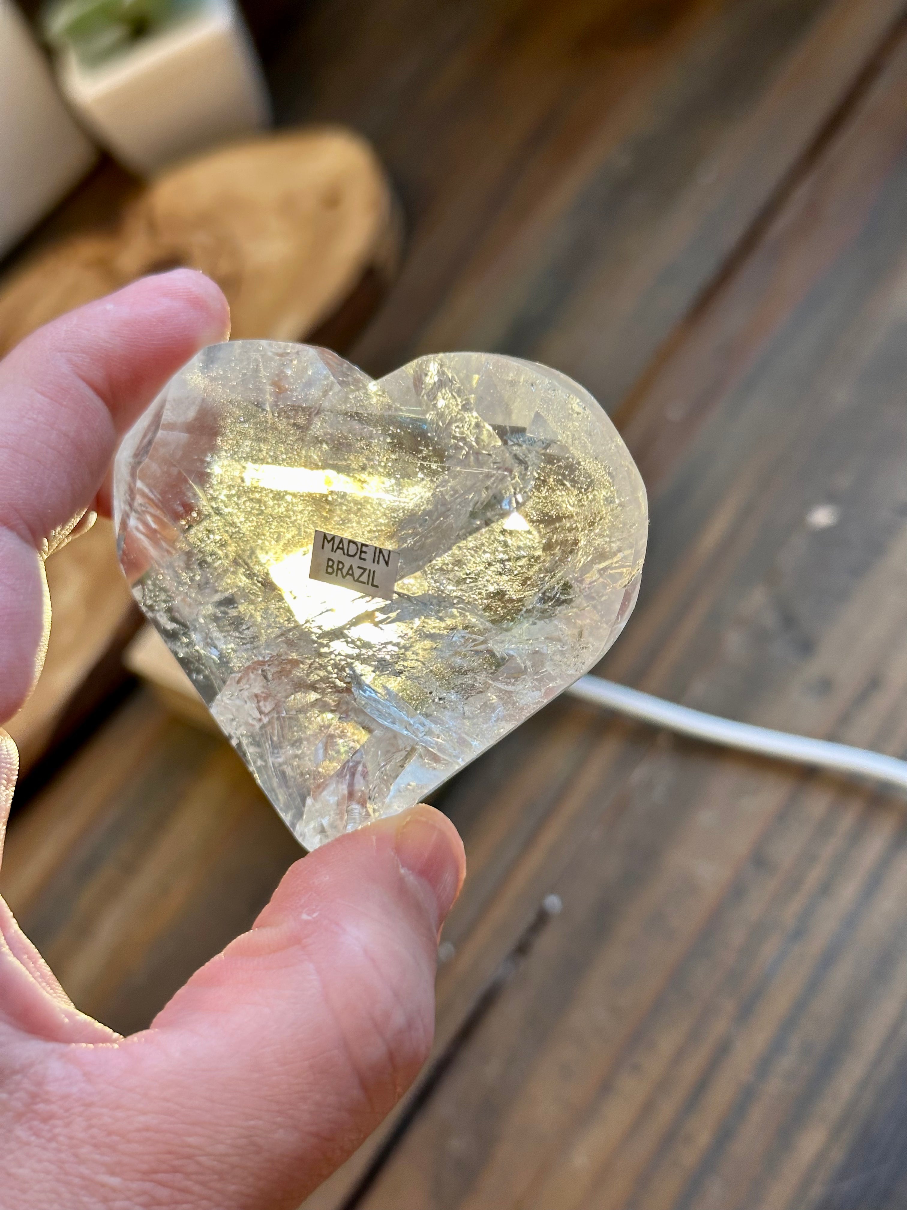 Quartz Polished Hearts with Rainbows from Brazil