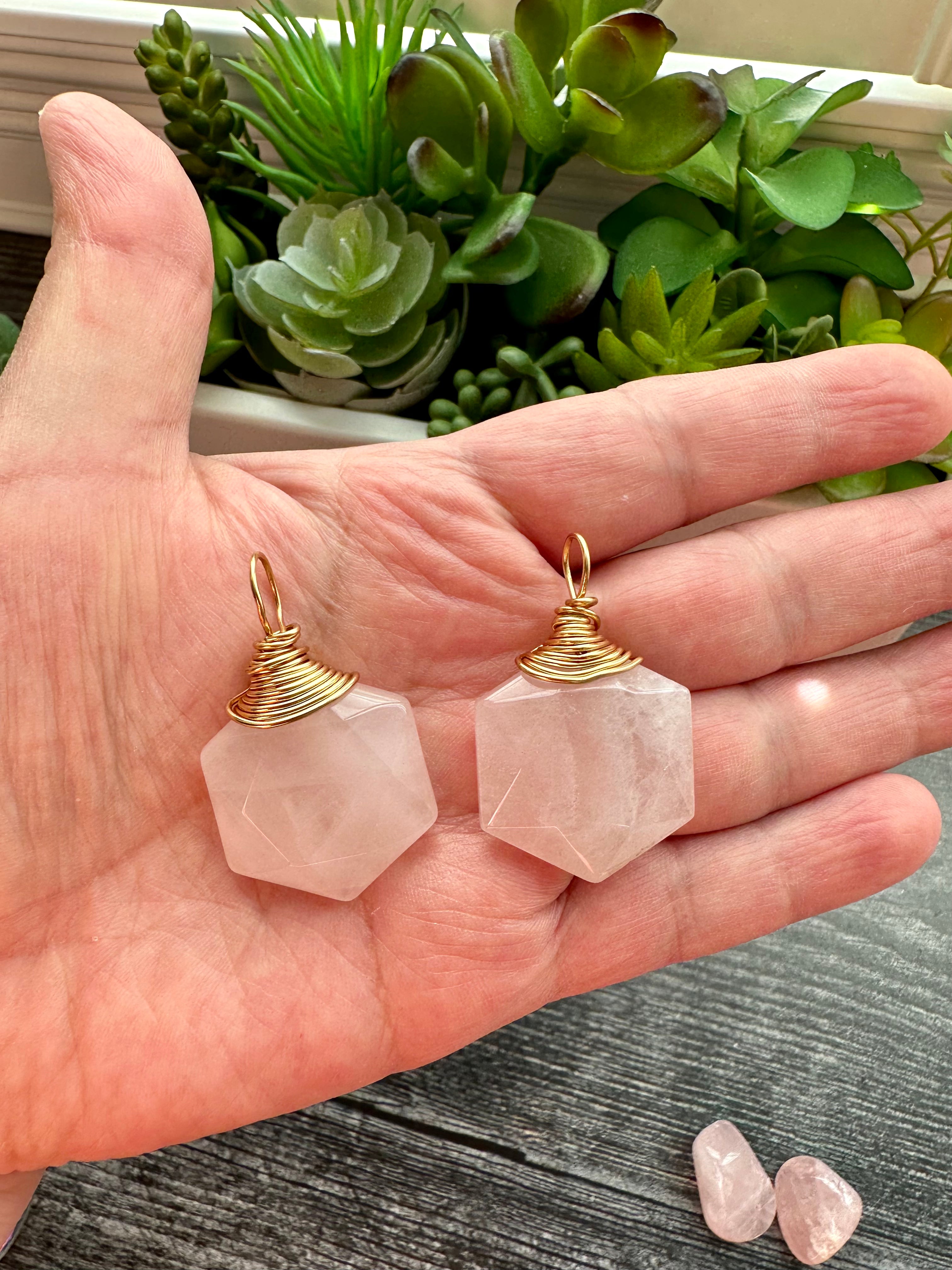 Rose Quartz Hand-Wired Pendants