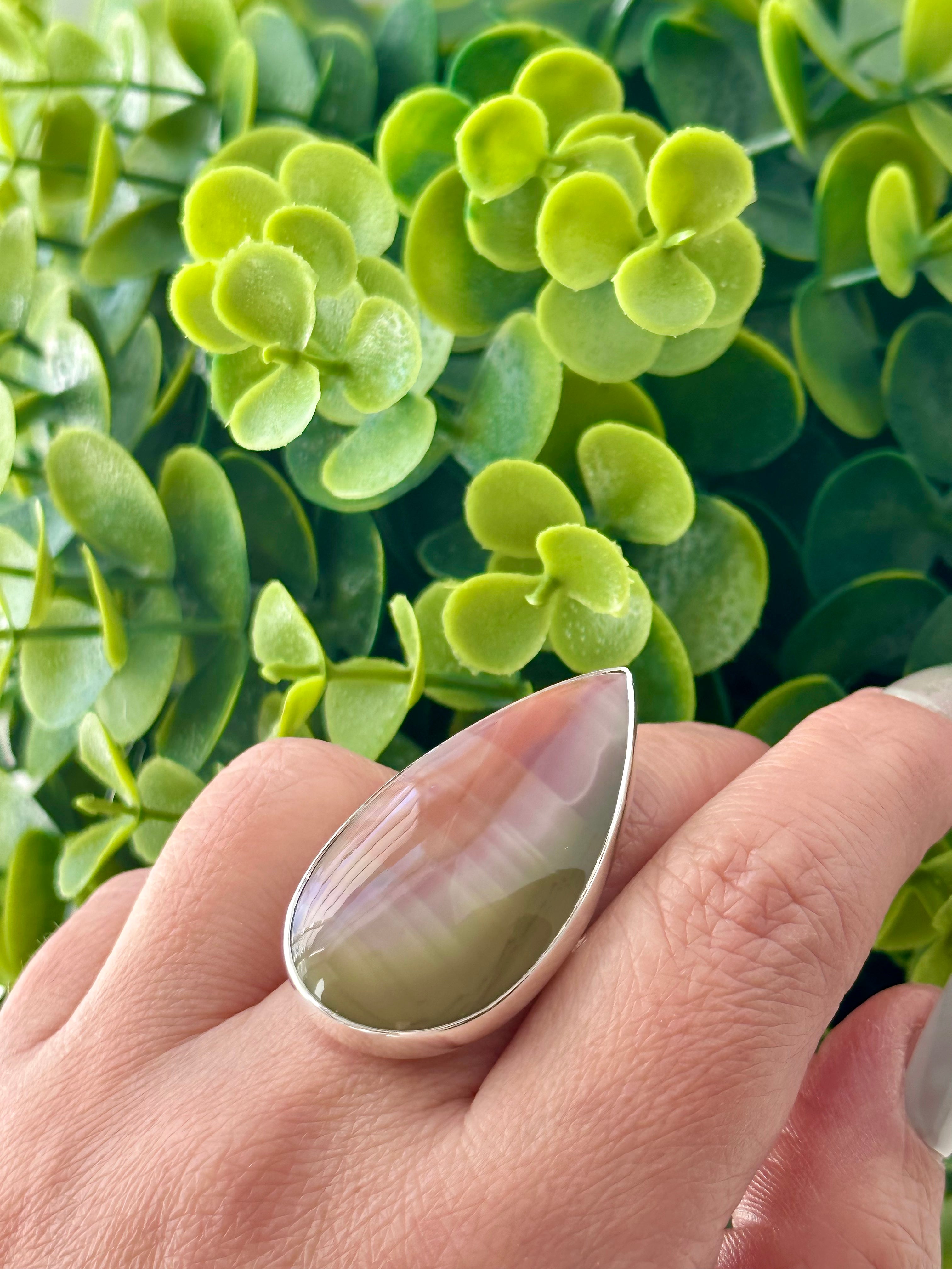 Large Imperial Jasper stiletto-shaped Adjustable Silver Ring