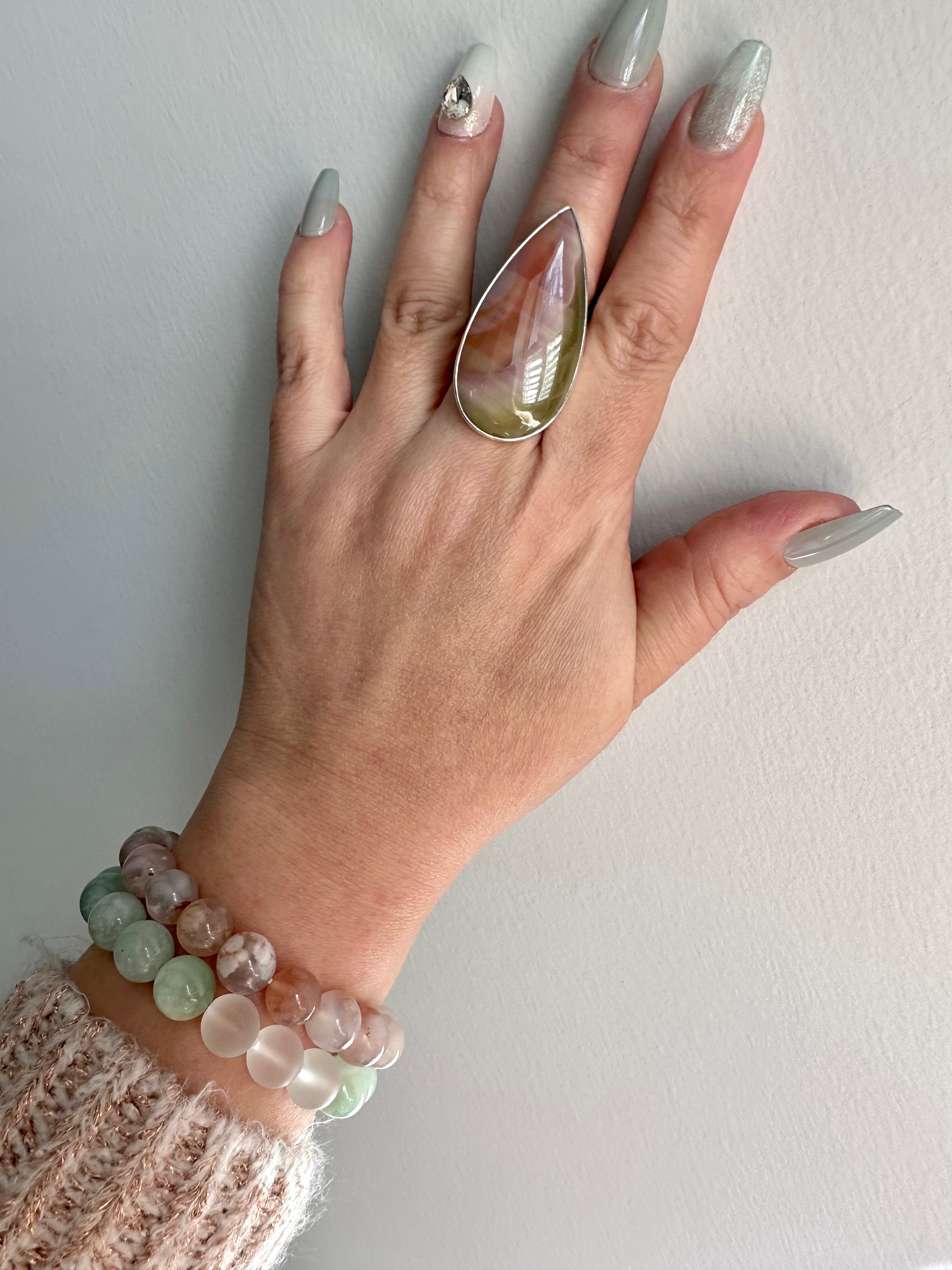 Large Imperial Jasper stiletto-shaped Adjustable Silver Ring