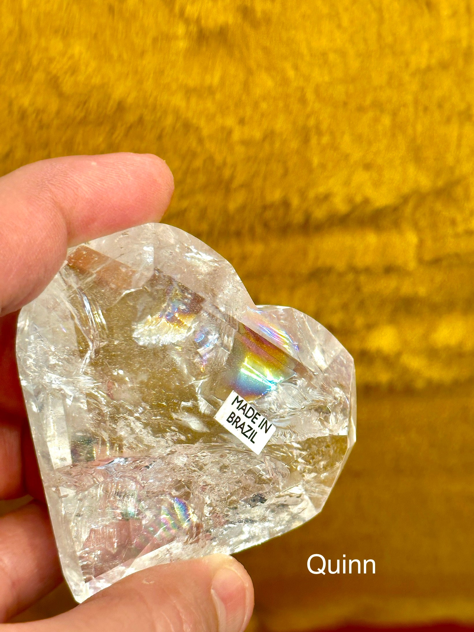 Quartz Polished Hearts with Rainbows from Brazil