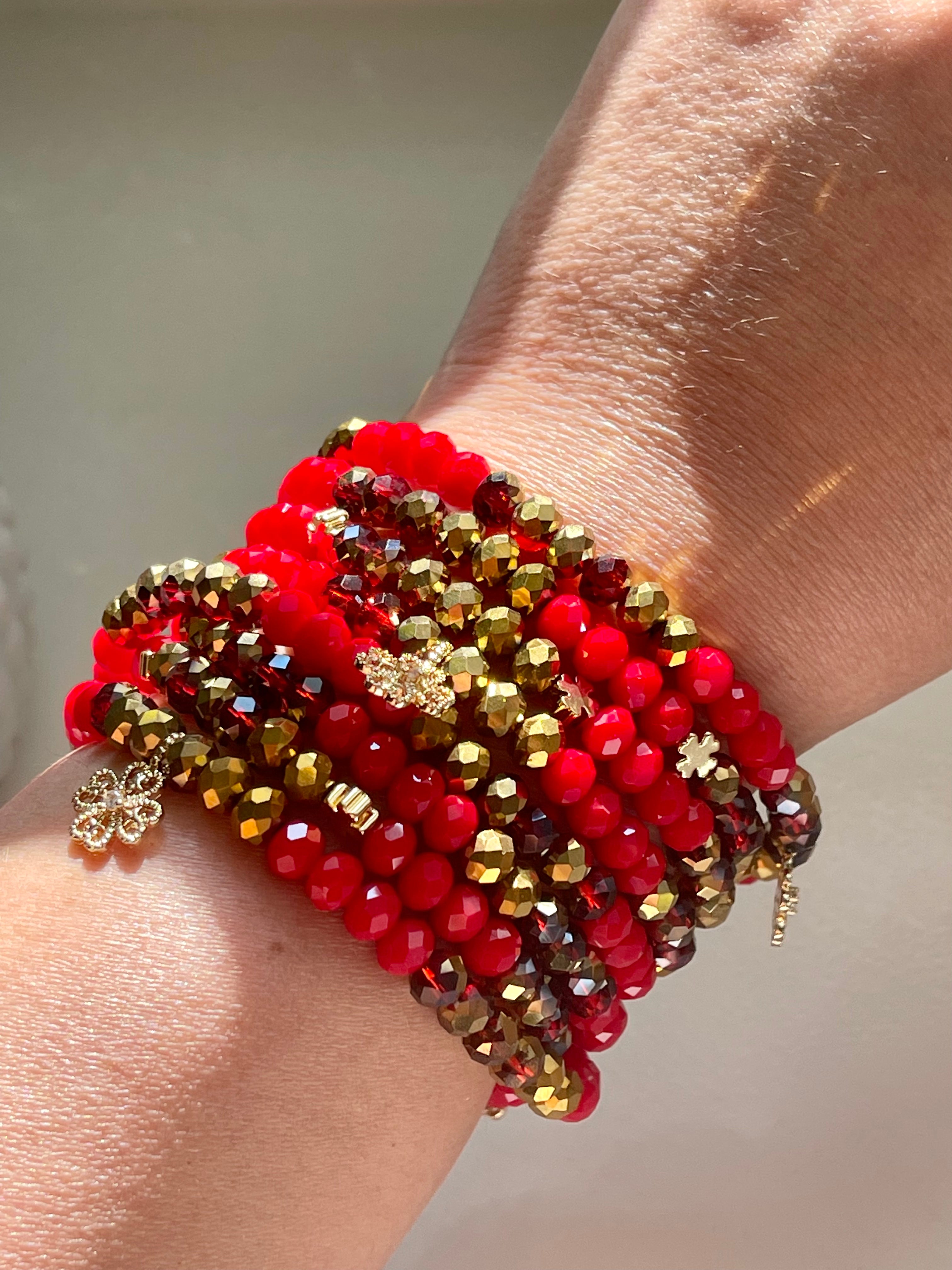 Red and Gold Abundance Attraction Infinity Bracelet