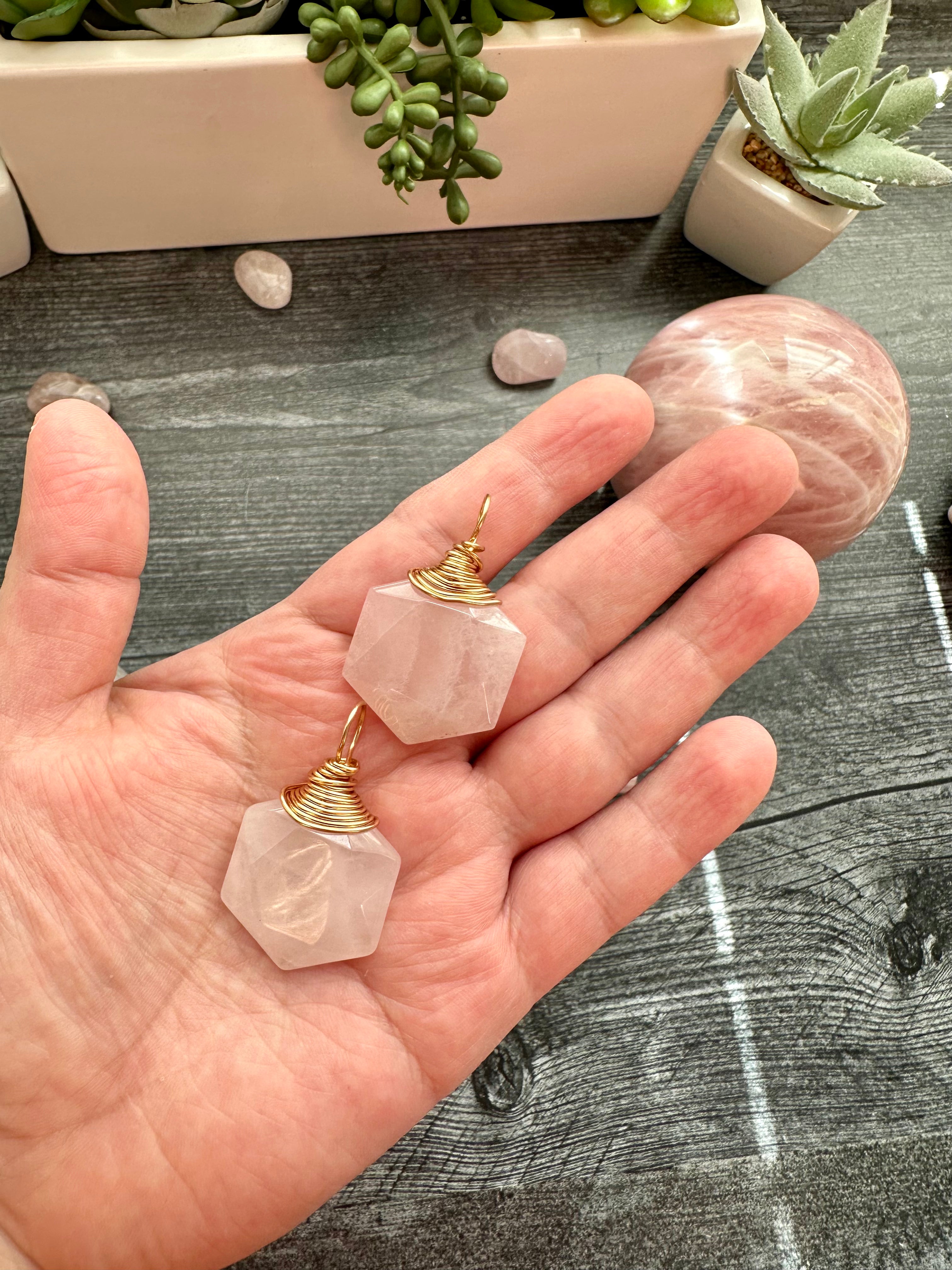 Rose Quartz Hand-Wired Pendants