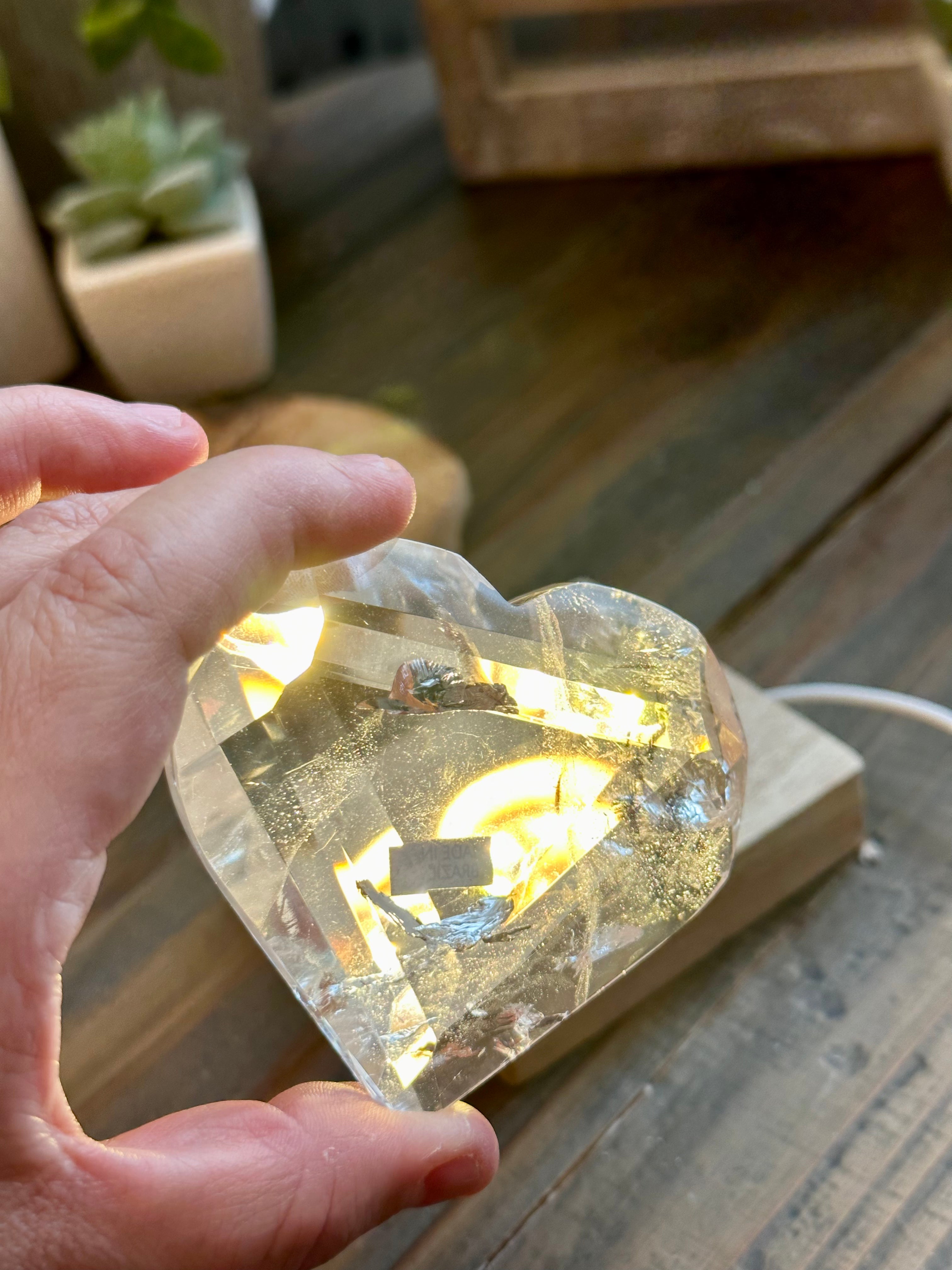 Quartz Polished Hearts with Rainbows from Brazil