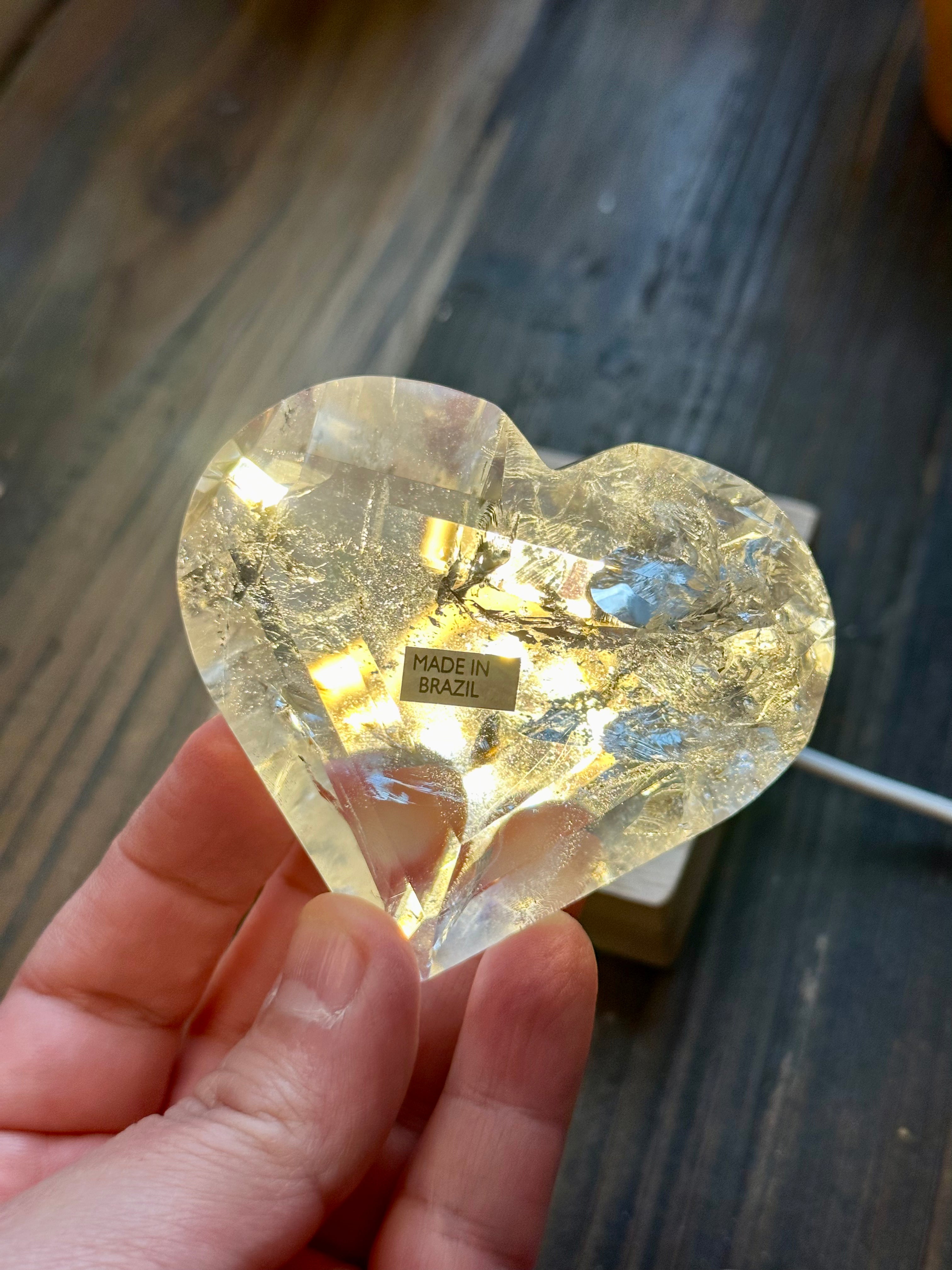 Quartz Polished Hearts with Rainbows from Brazil