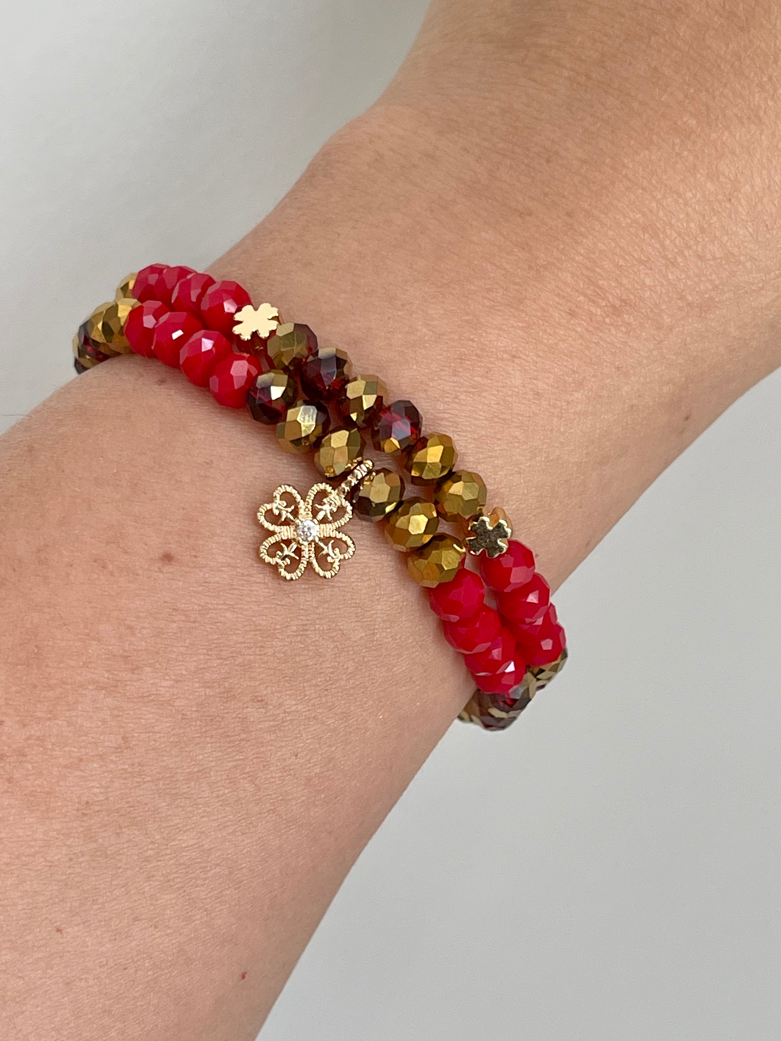 Red and Gold Abundance Attraction Infinity Bracelet