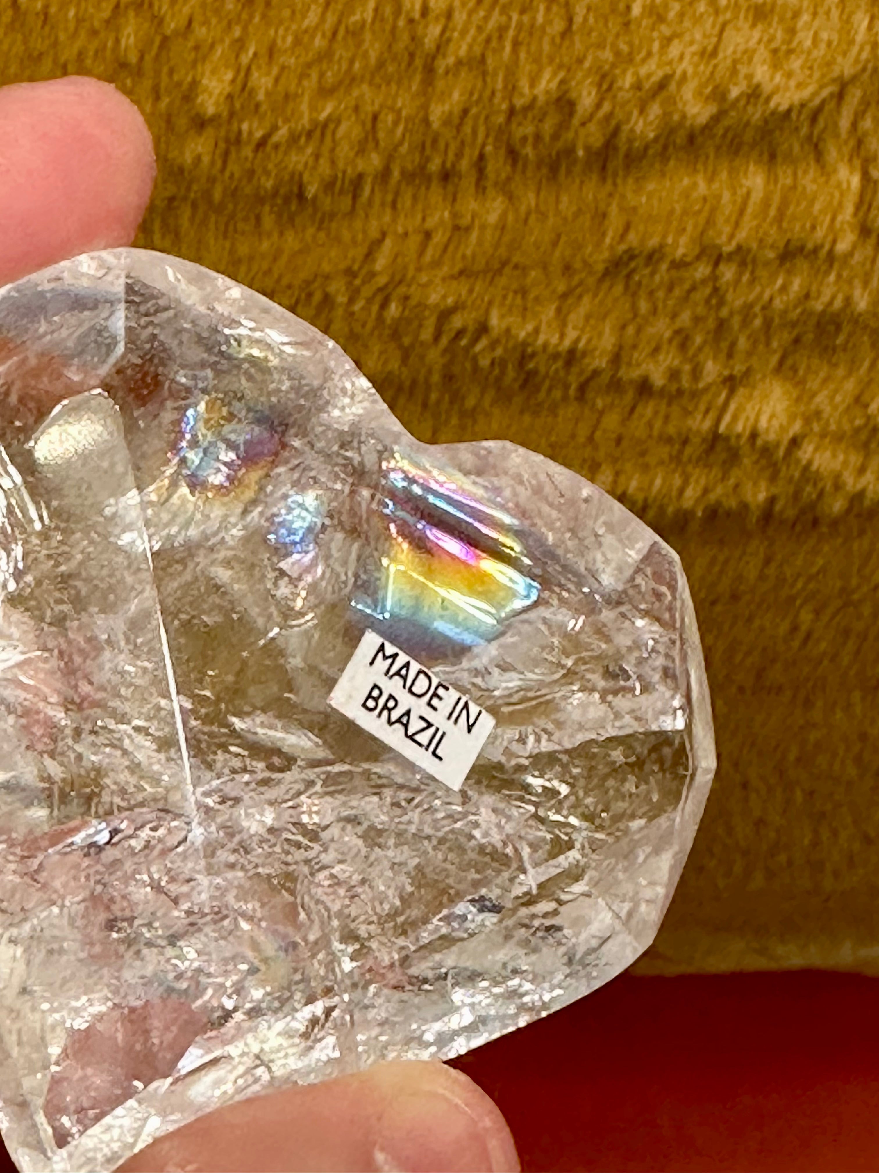 Quartz Polished Hearts with Rainbows from Brazil