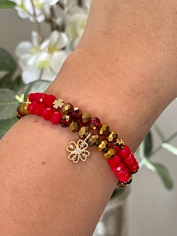 Red and Gold Abundance Attraction Infinity Bracelet