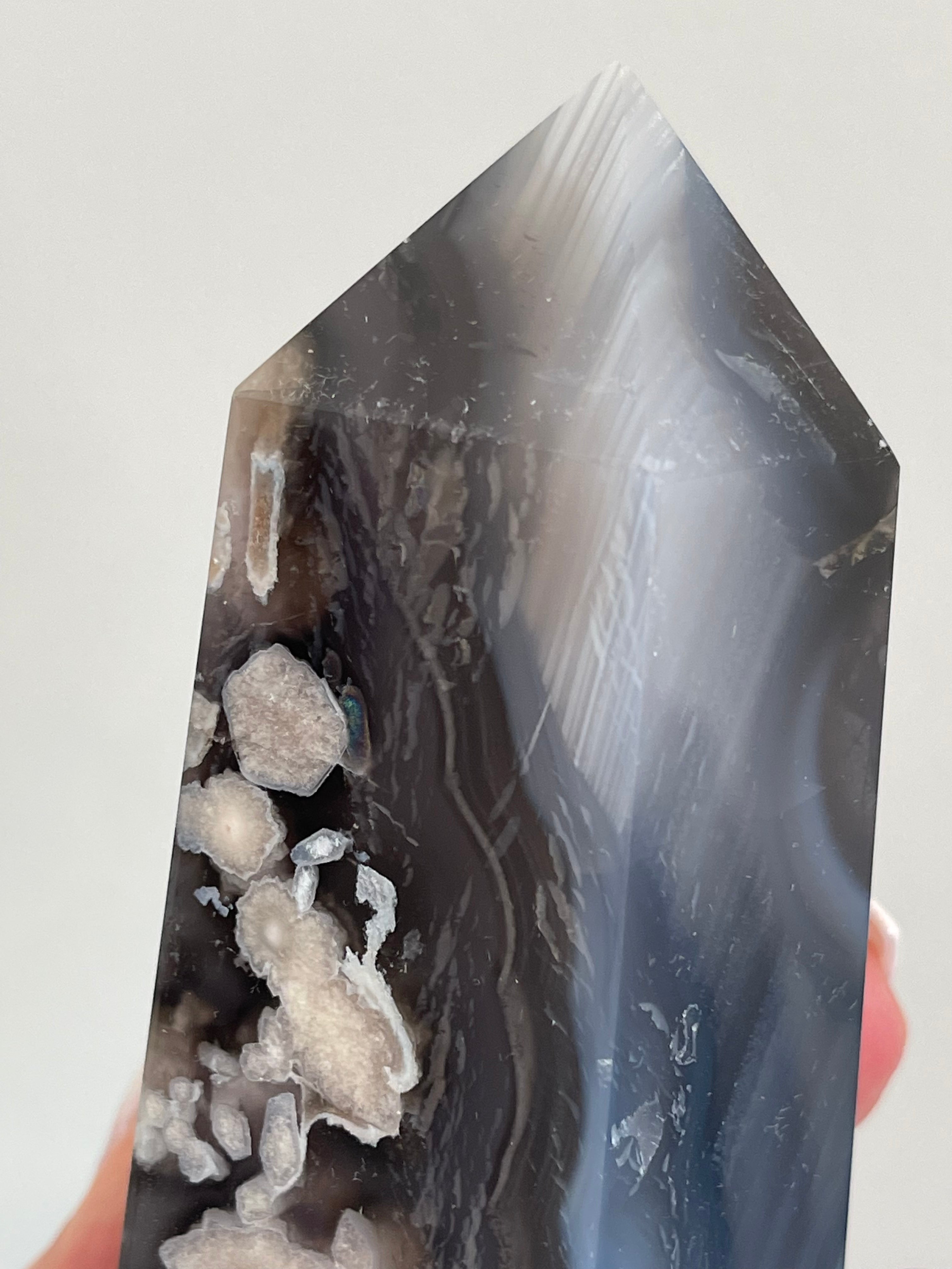 Black Flower Agate tower from Madagascar. Goregous large Flower Agate Tower.