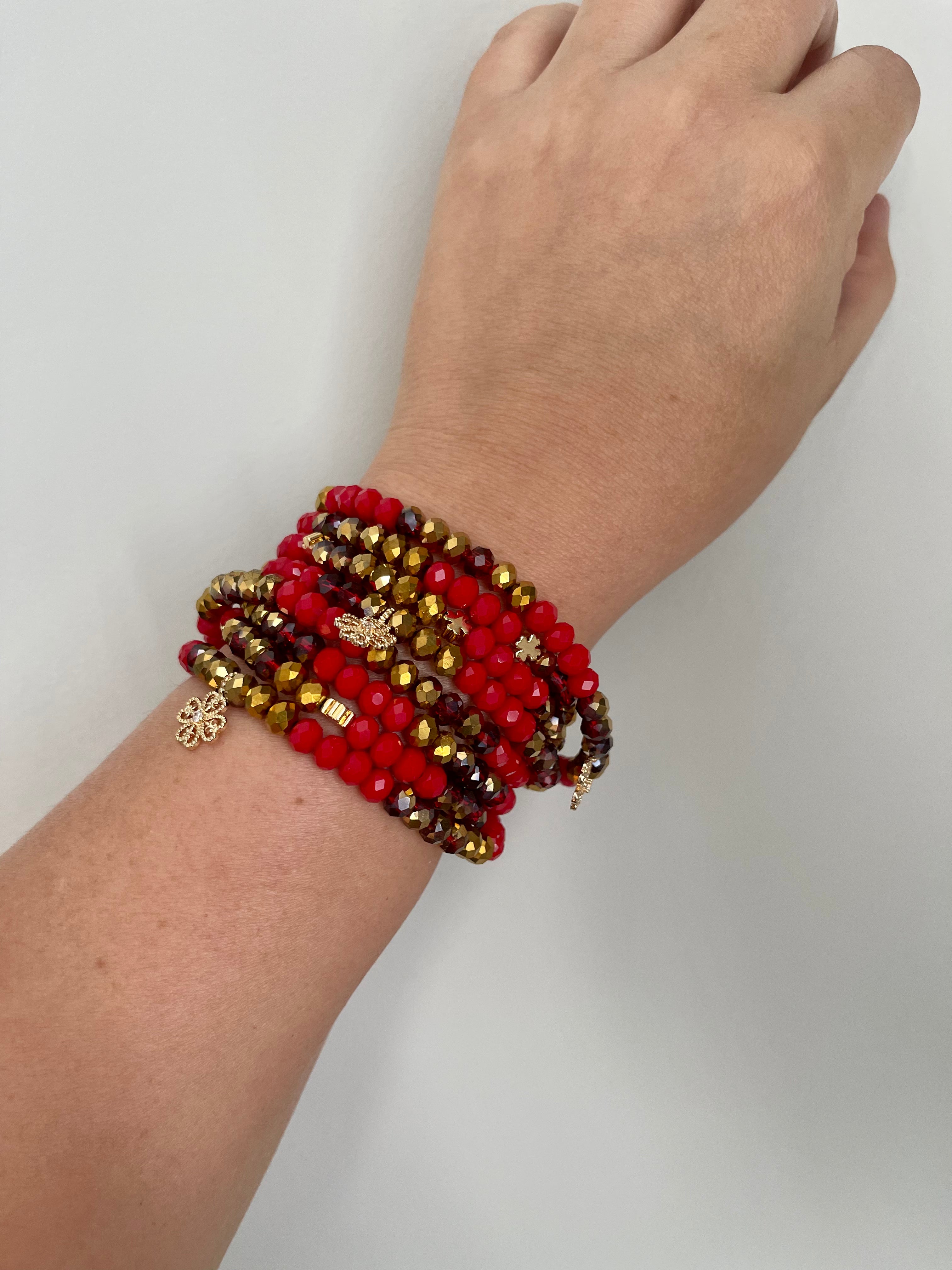 Red and Gold Abundance Attraction Infinity Bracelet