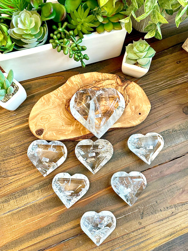 Quartz Polished Hearts with Rainbows from Brazil