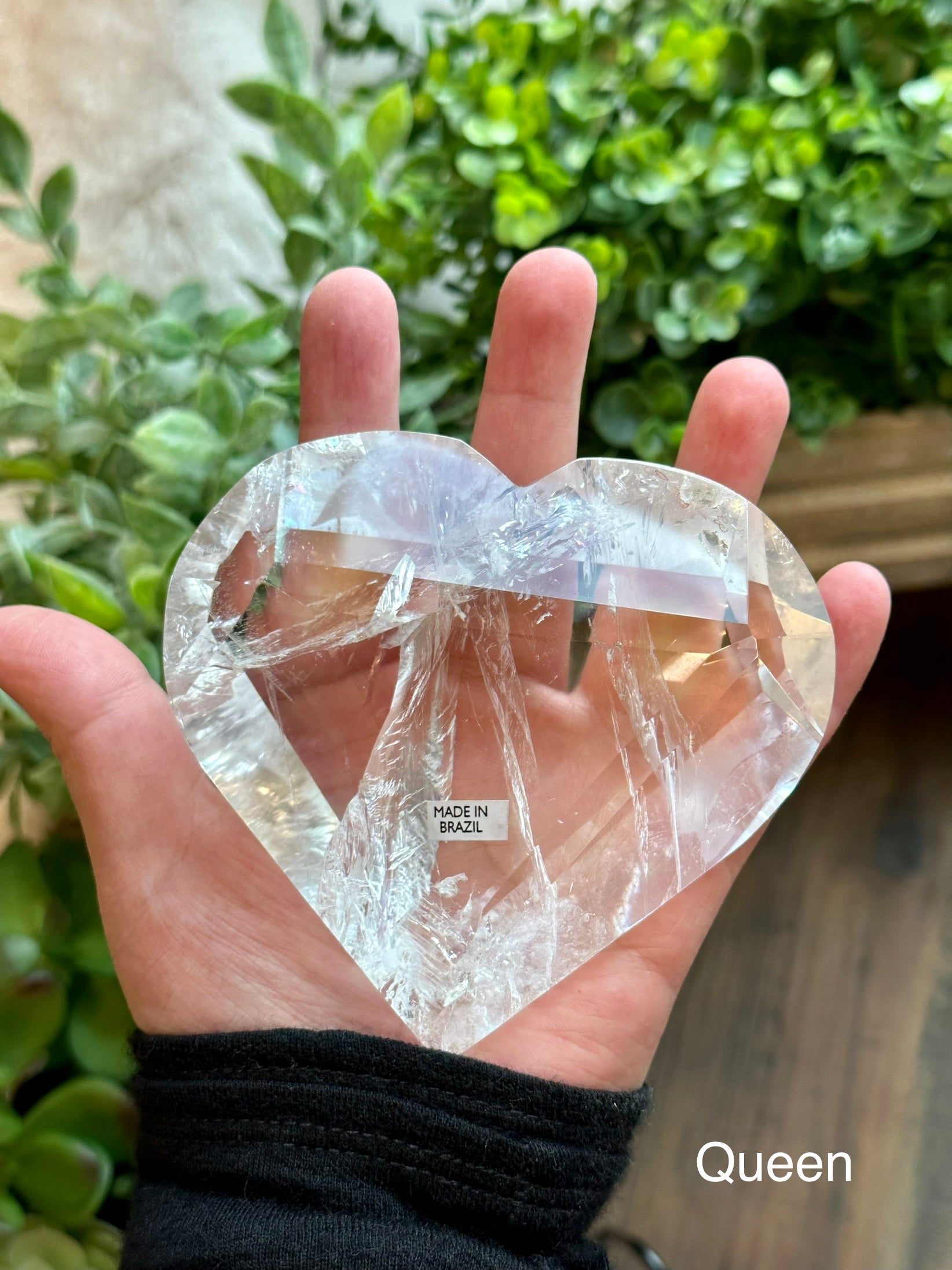 Quartz Polished Hearts with Rainbows from Brazil