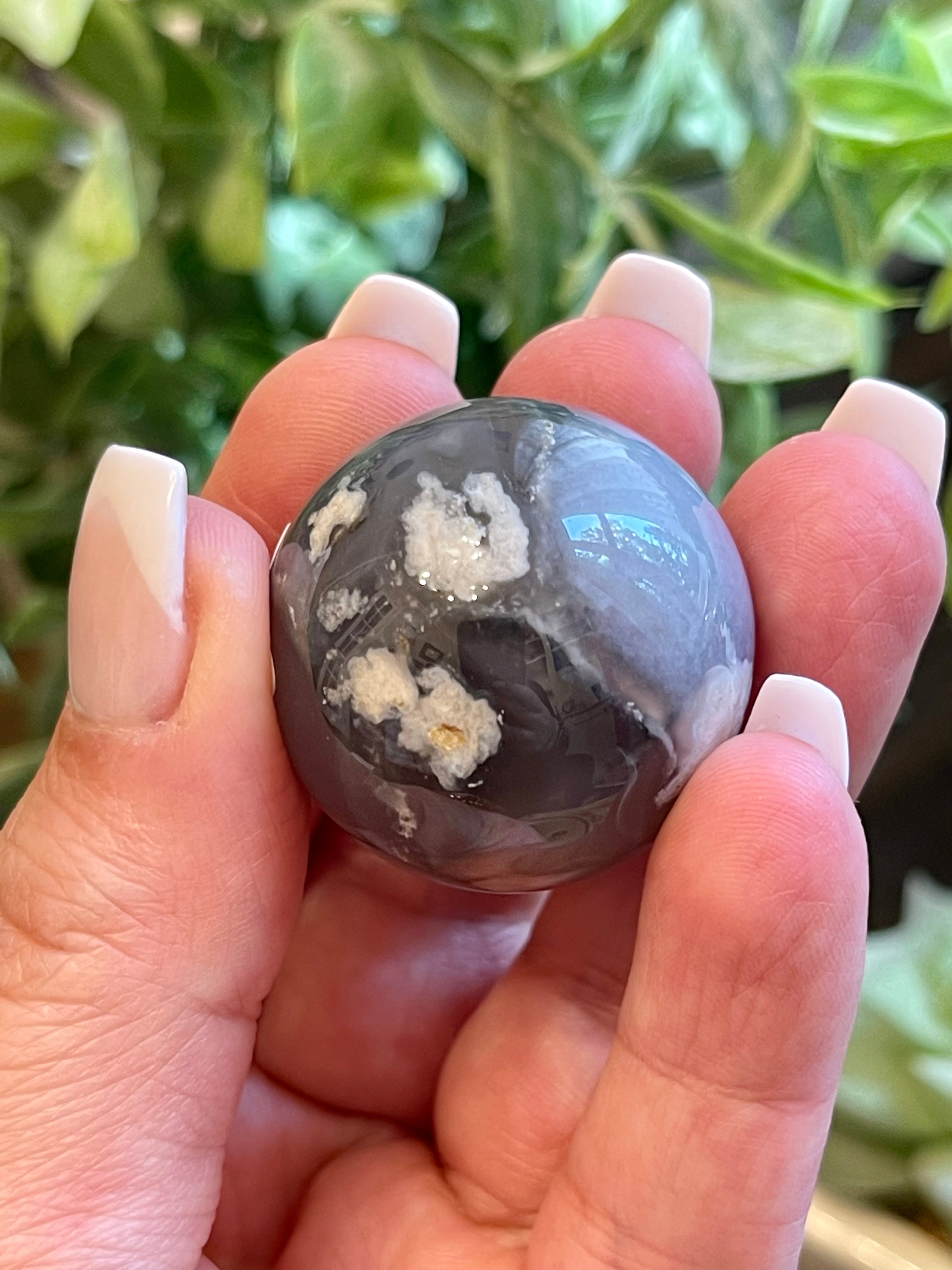 Black Flower Agate Sphere from Madagascar. 30.6mm