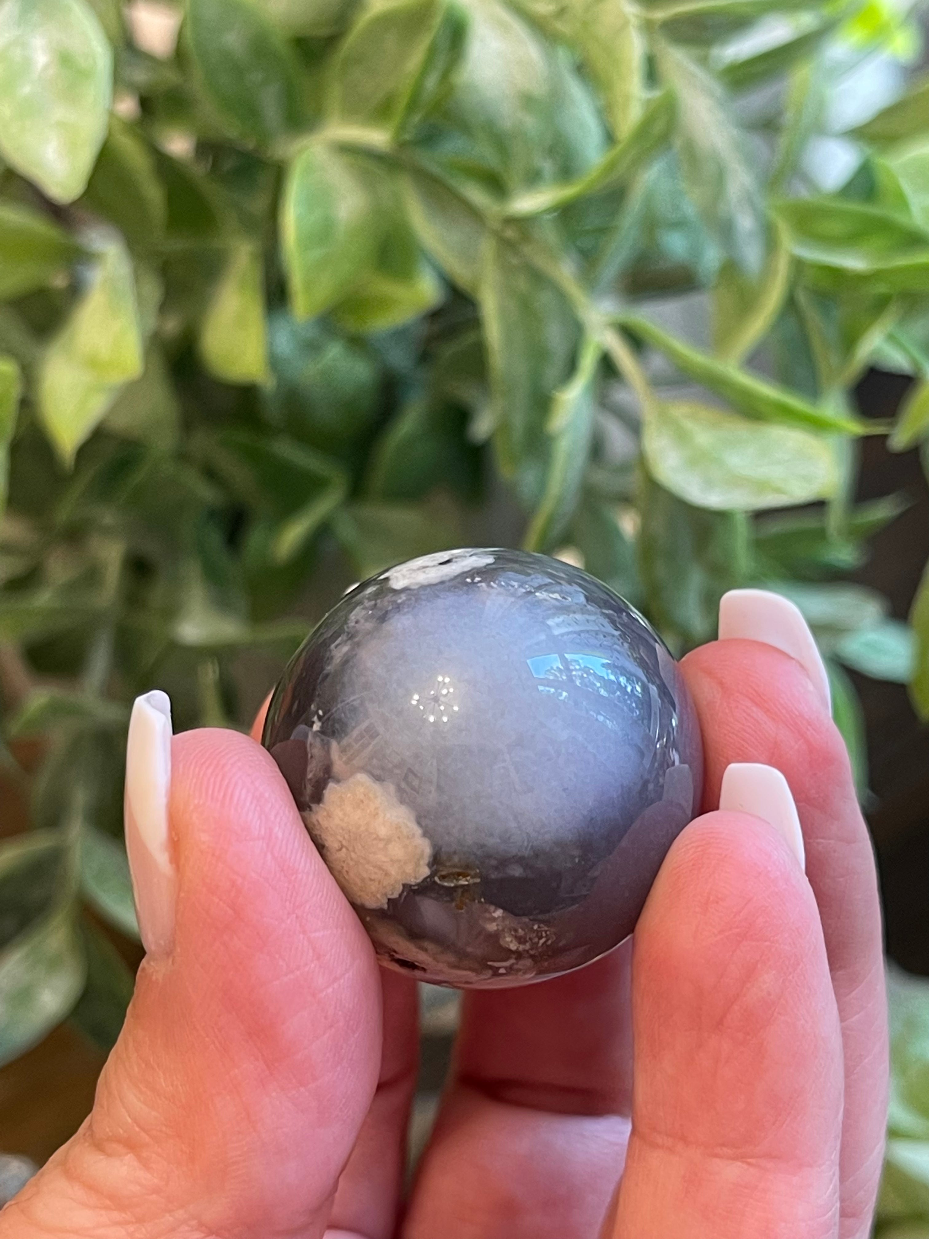 Black Flower Agate Sphere from Madagascar. 30.6mm